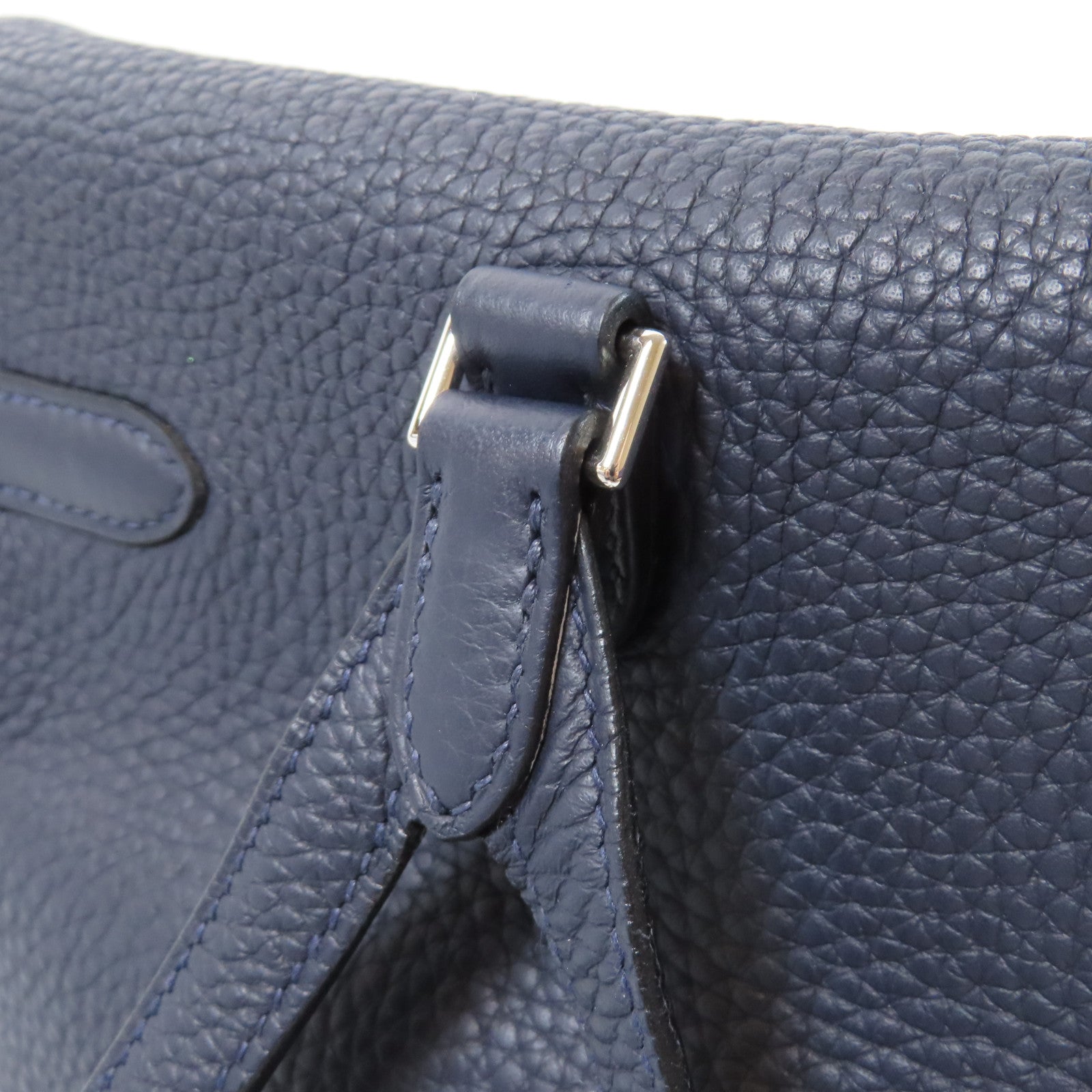 HERMES Clemence皮革Kelly Ado銀扣背包Blue Indigo靛藍色