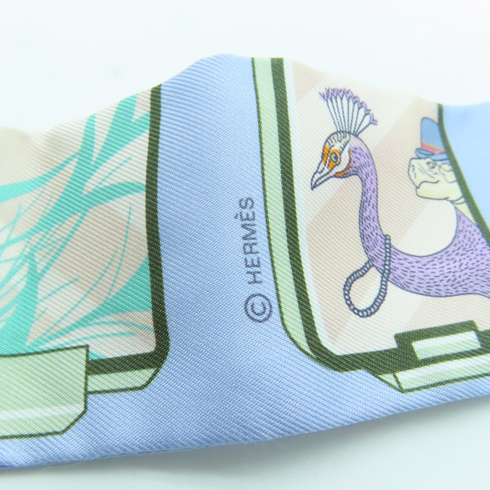 HERMES 絲質Twilly絲巾淺藍色