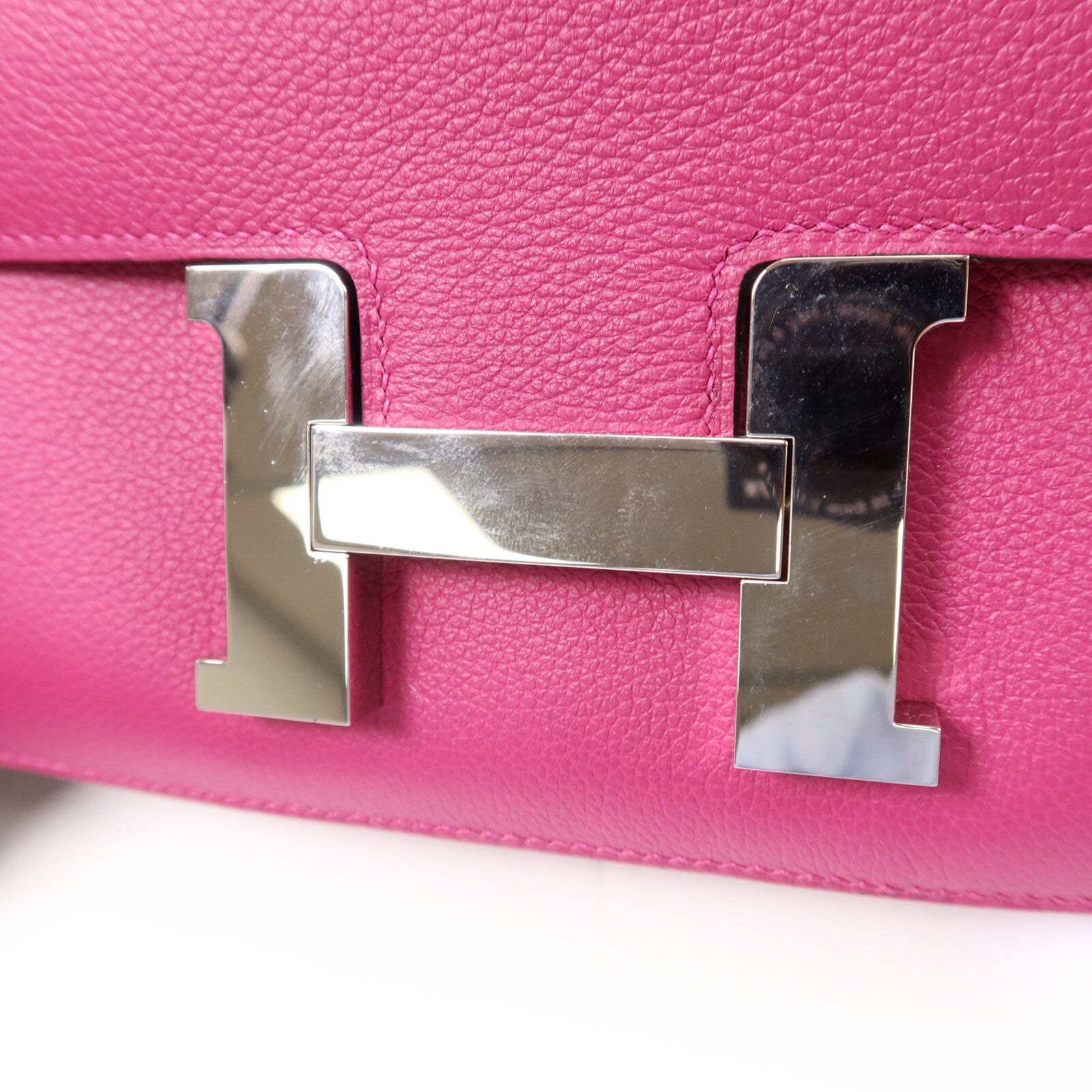 HERMES Evercolor皮革Constance 24銀扣肩背袋Rose Purple