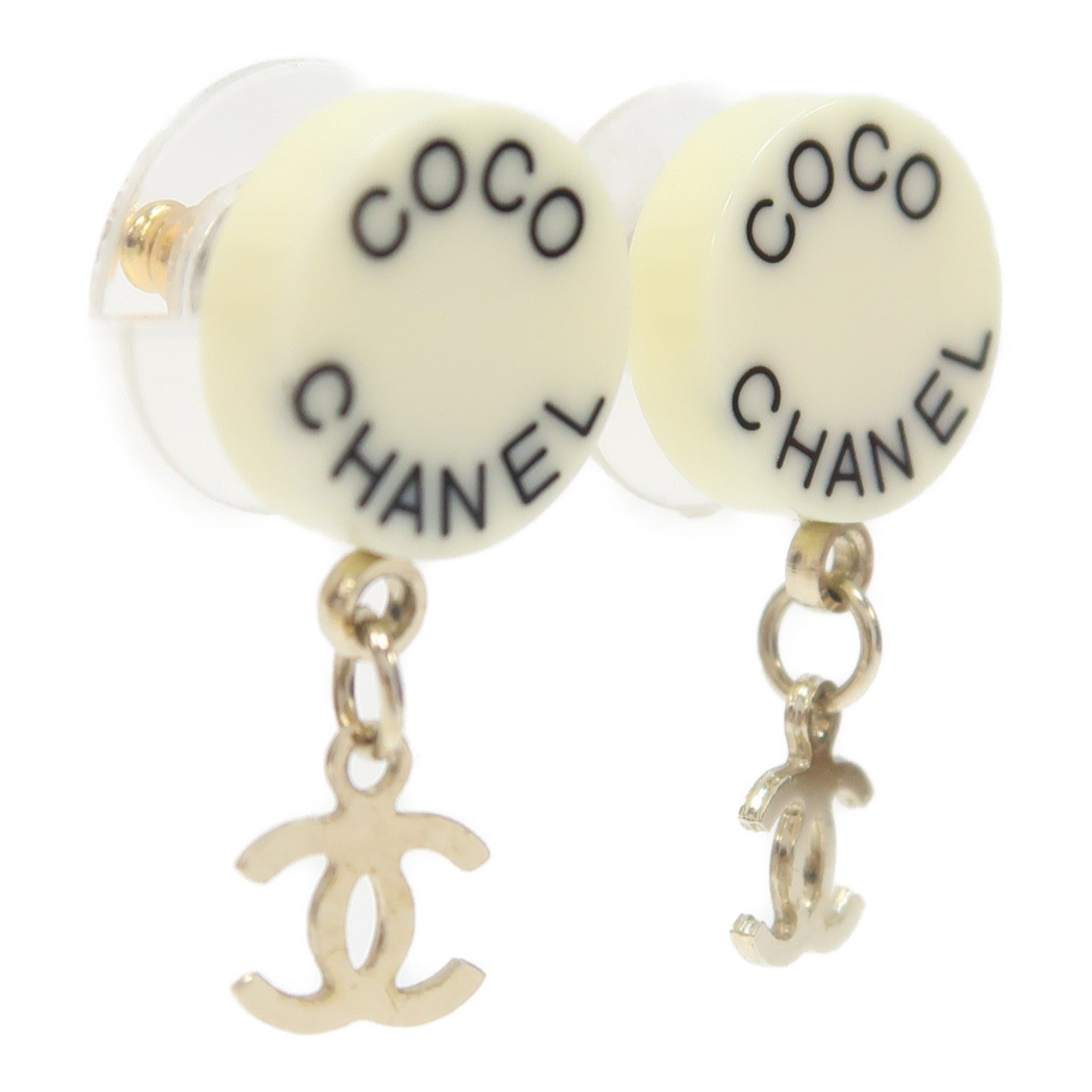 CHANEL 金屬/PVC Earrings耳環白色/金色