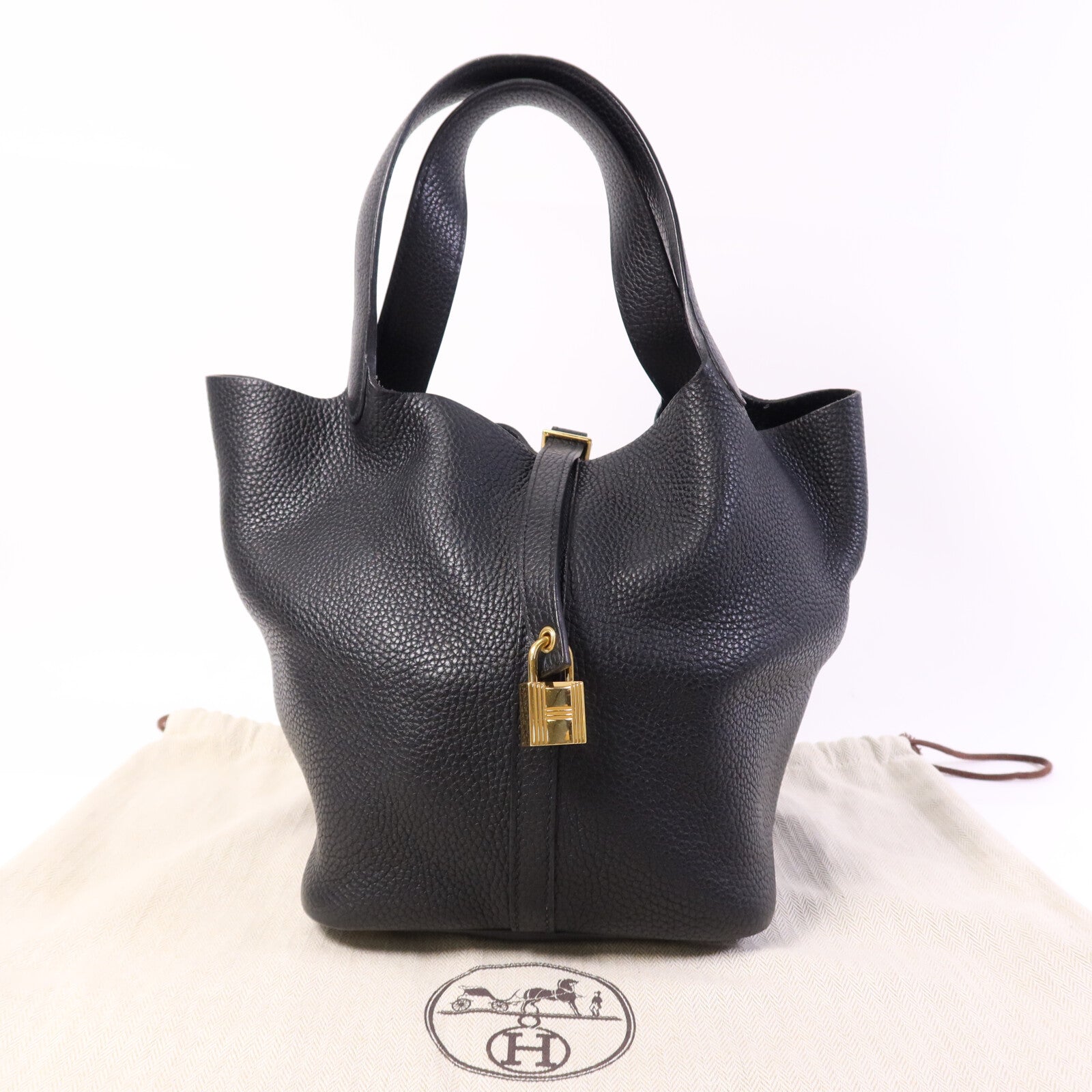HERMES 【激減優惠】Clemence皮革Picotin MM金扣手挽袋Noir
