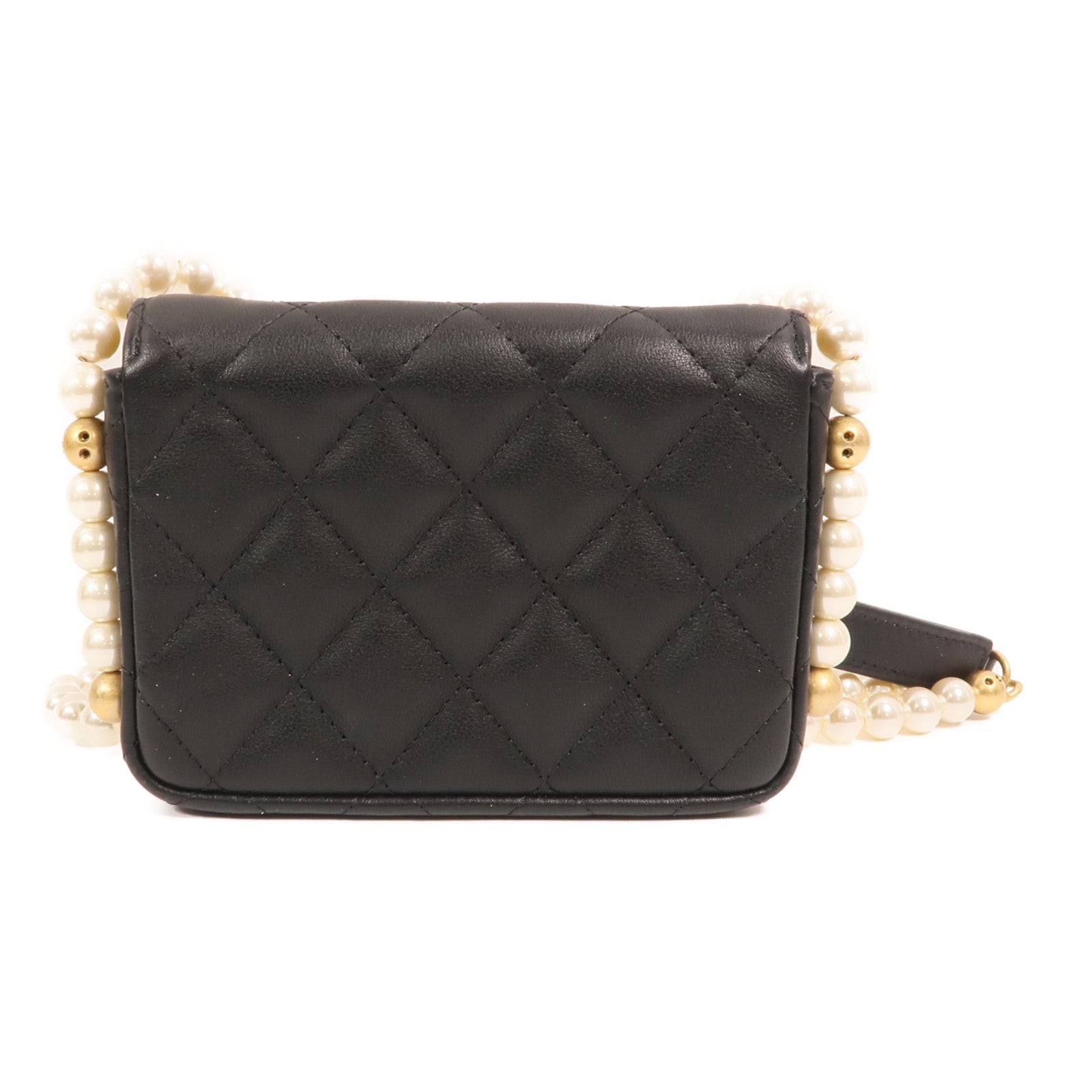 CHANEL 羊皮皮革Pearl Chain Wallet金扣鏈帶肩背袋