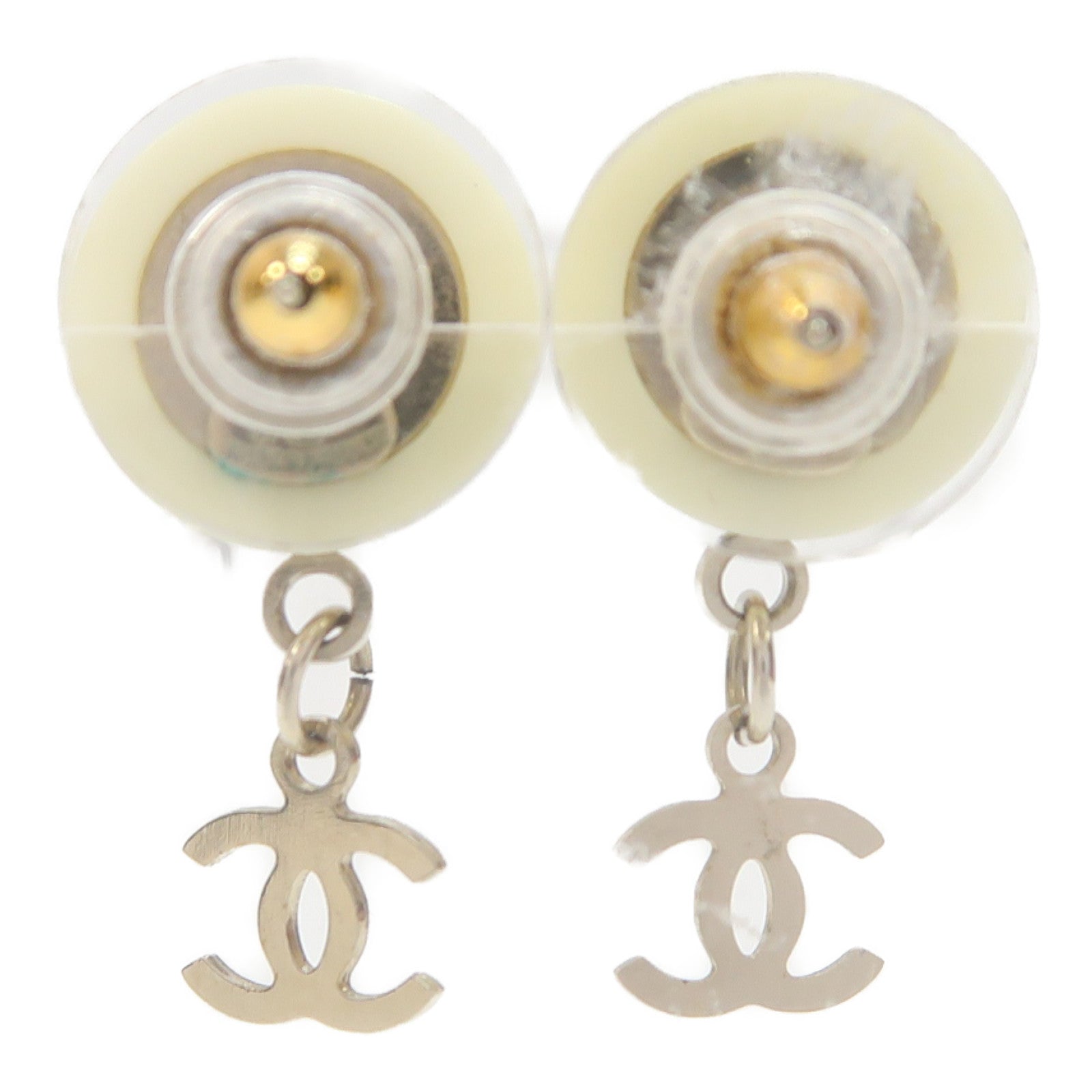CHANEL 金屬/PVC Earrings耳環白色/金色