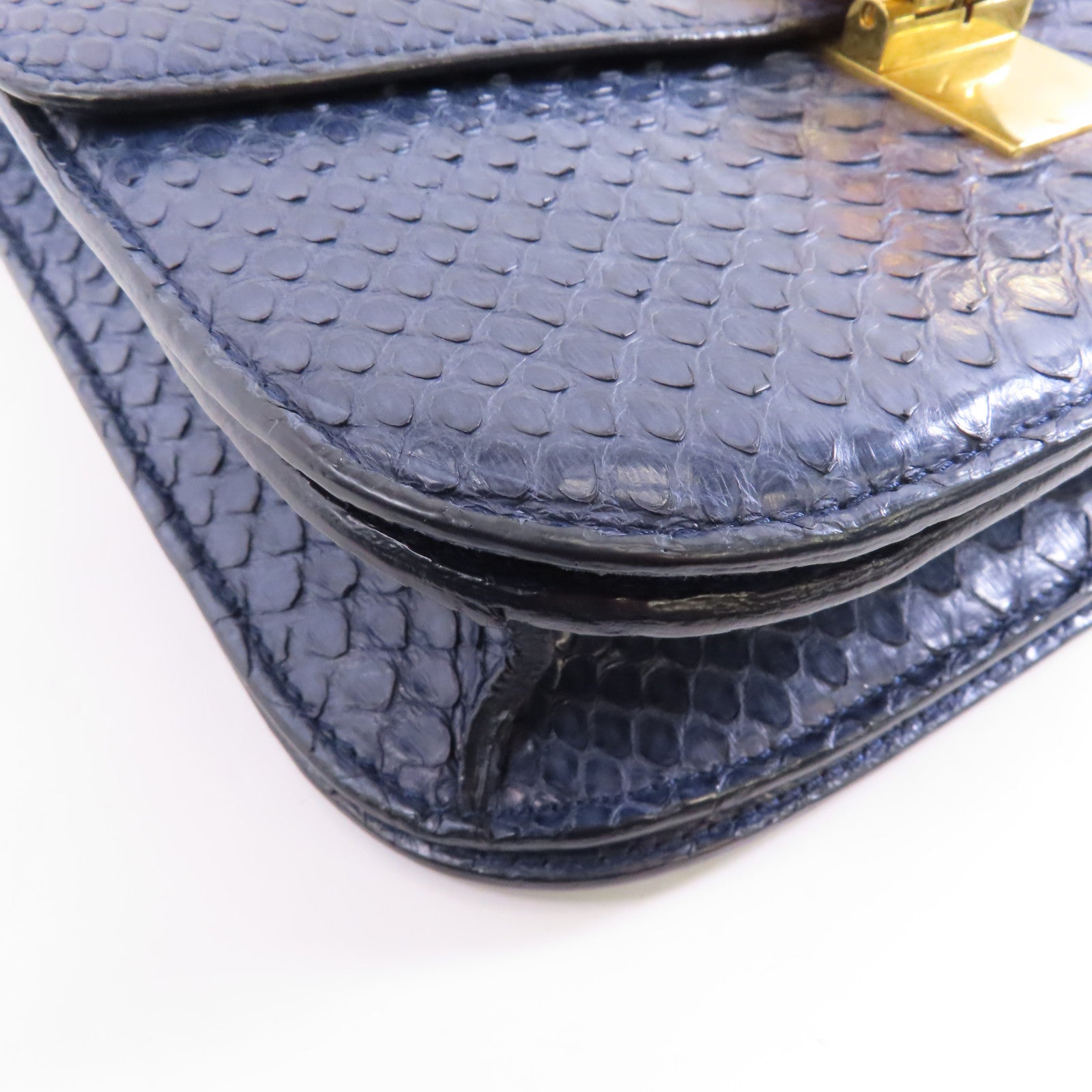 CELINE 蛇皮皮革Box Shoulder Bag金扣肩背袋藍色