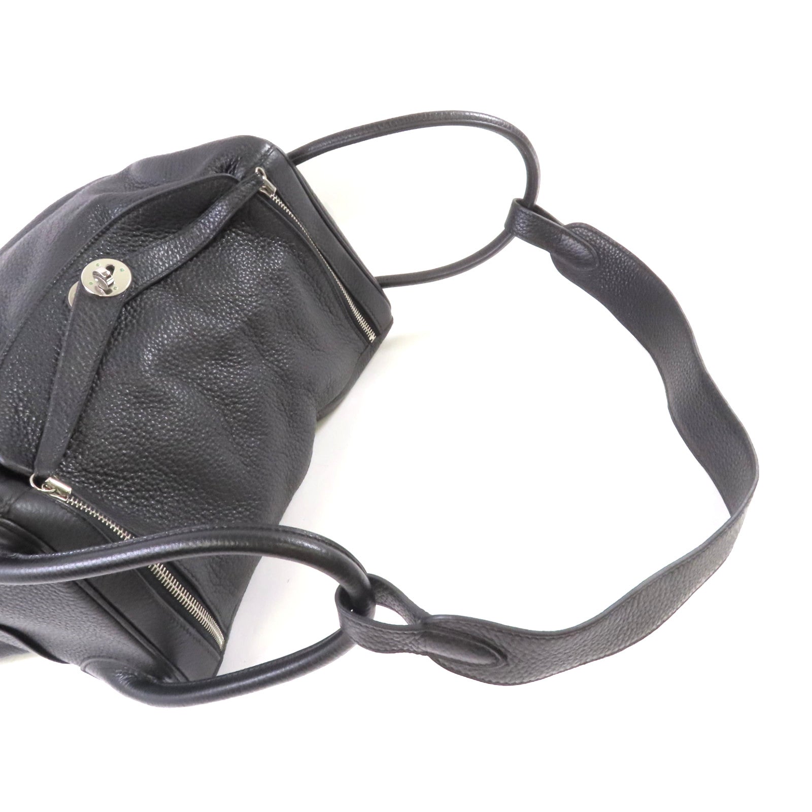 HERMES Clemence皮革Lindy 34 Shoulder Bag銀扣肩背袋黑色