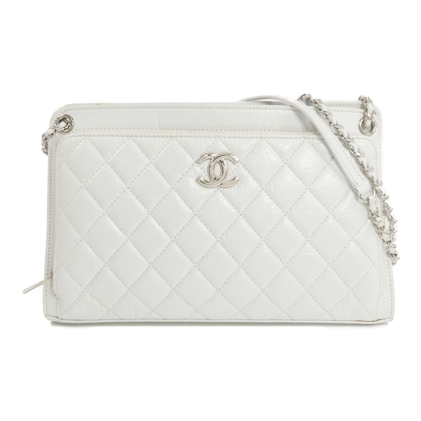 CHANEL 牛皮皮革Chain Shoulder銀扣鏈帶肩背袋