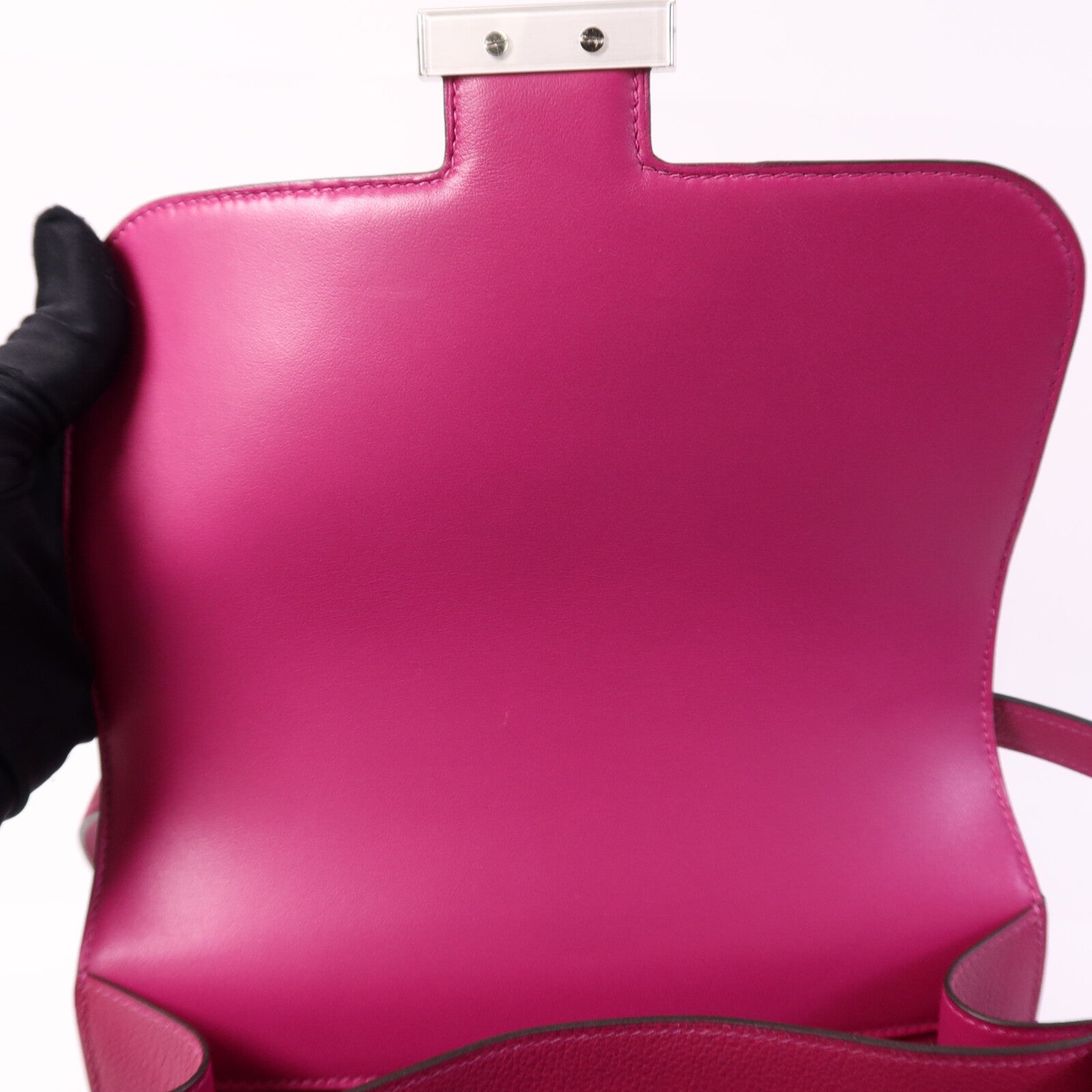 HERMES Evercolor皮革Constance 24銀扣肩背袋Rose Purple
