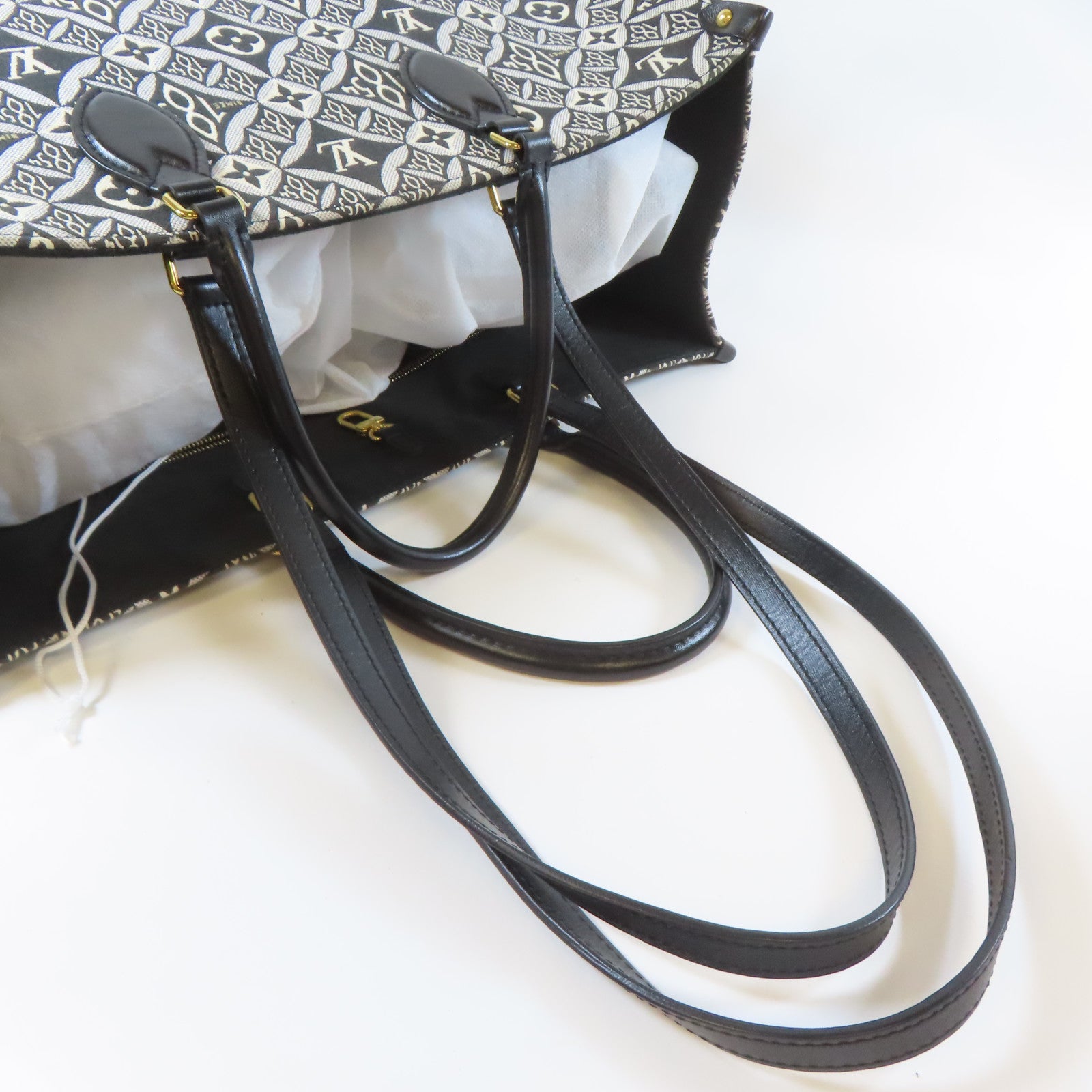 LOUIS VUITTON Monogram Jacquard Since 1854 On The Go金扣手挽肩背兩用袋黑色/白色
