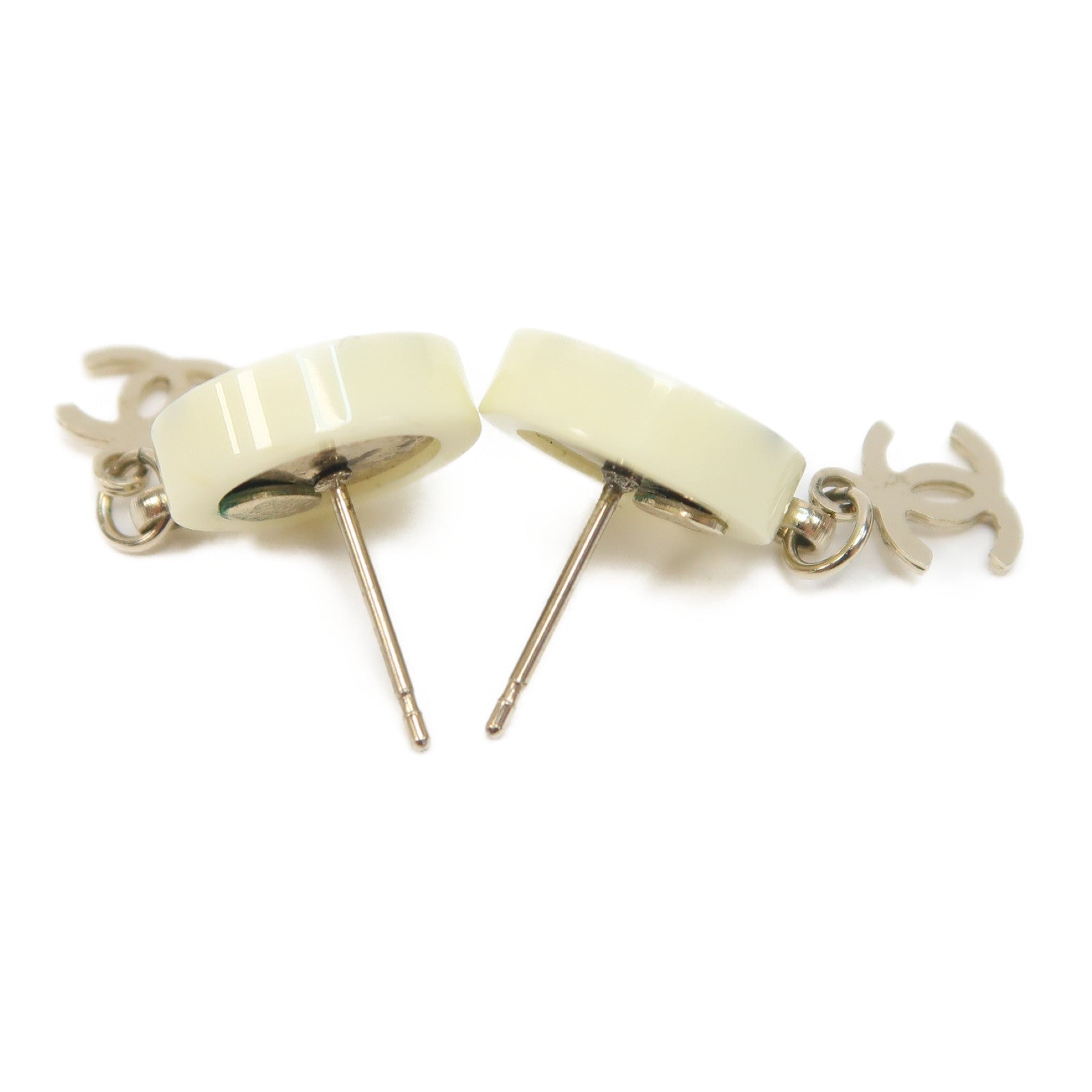 CHANEL 金屬/PVC Earrings耳環白色/金色