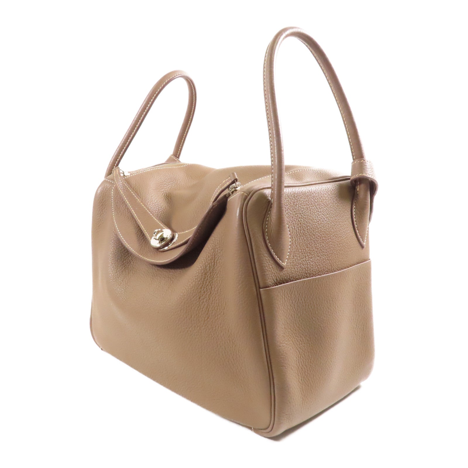 HERMES Togo皮革Lindy 34銀扣手挽肩背兩用袋18 Etoupe