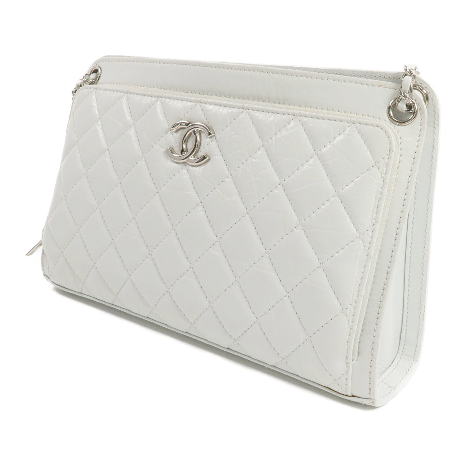 CHANEL 牛皮皮革Chain Shoulder銀扣鏈帶肩背袋