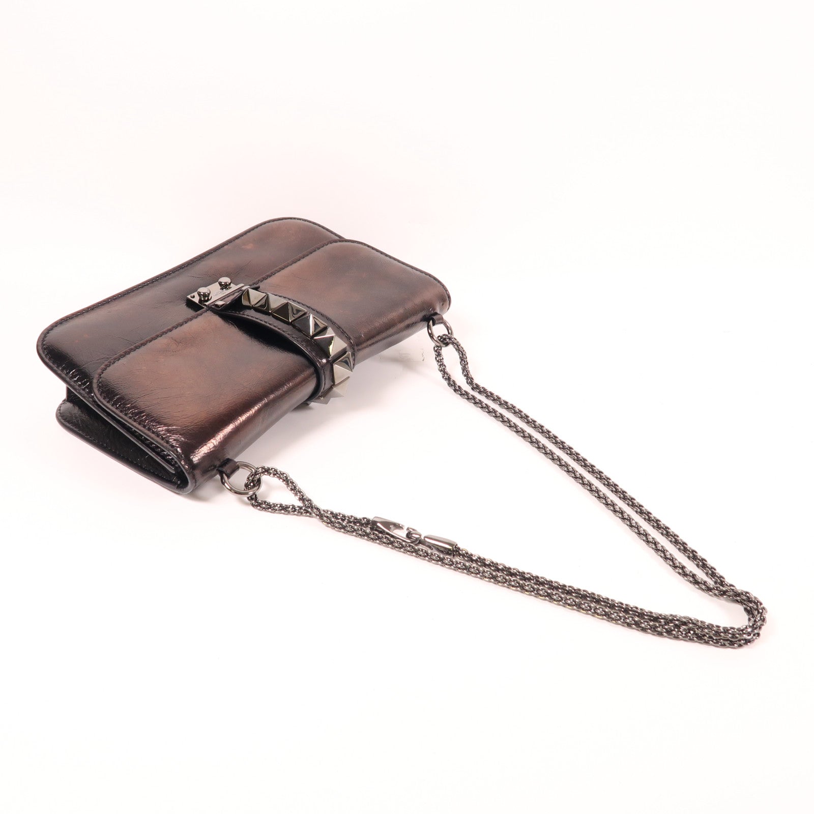 Valentino 皮革Chain Shoulder鏈帶肩背袋