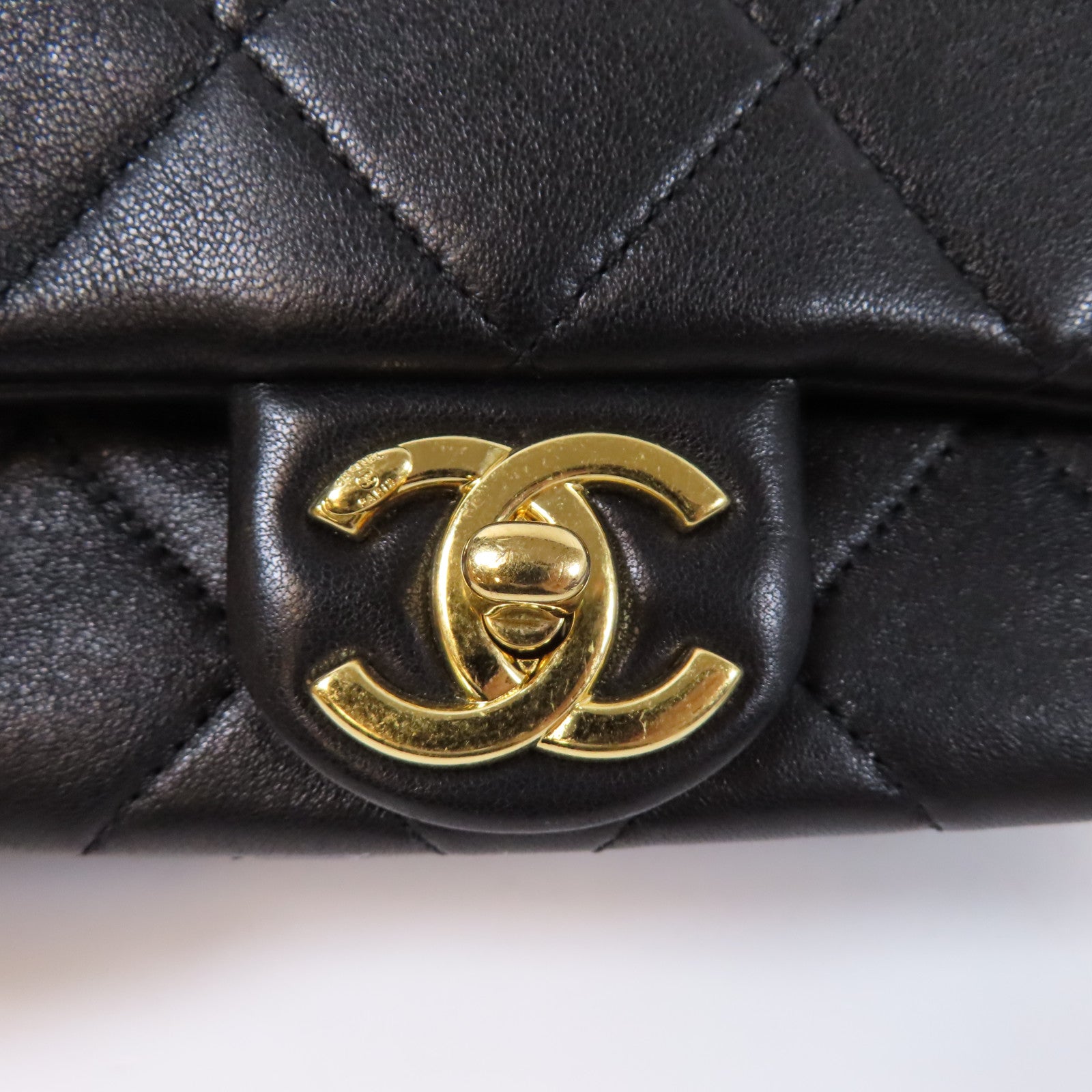 CHANEL 【激減優惠】菱格羊皮皮革2 Way Chain Shoulder金扣鏈帶手挽肩背兩用袋黑色