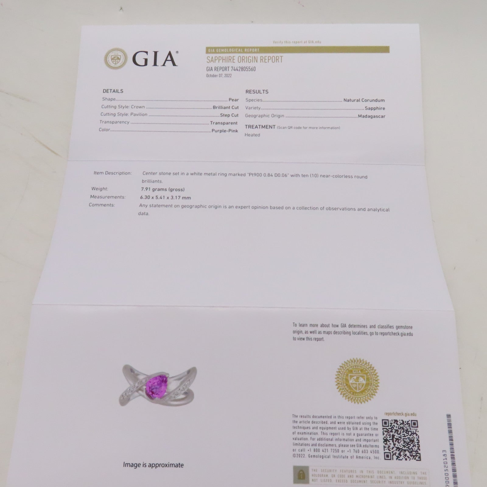 JEWELRY 【激減優惠】PT900鉑金Pink Sapphire Diamond Ring 0.84ct粉紅藍寶石/0.06ct鑽石戒指US#6.25