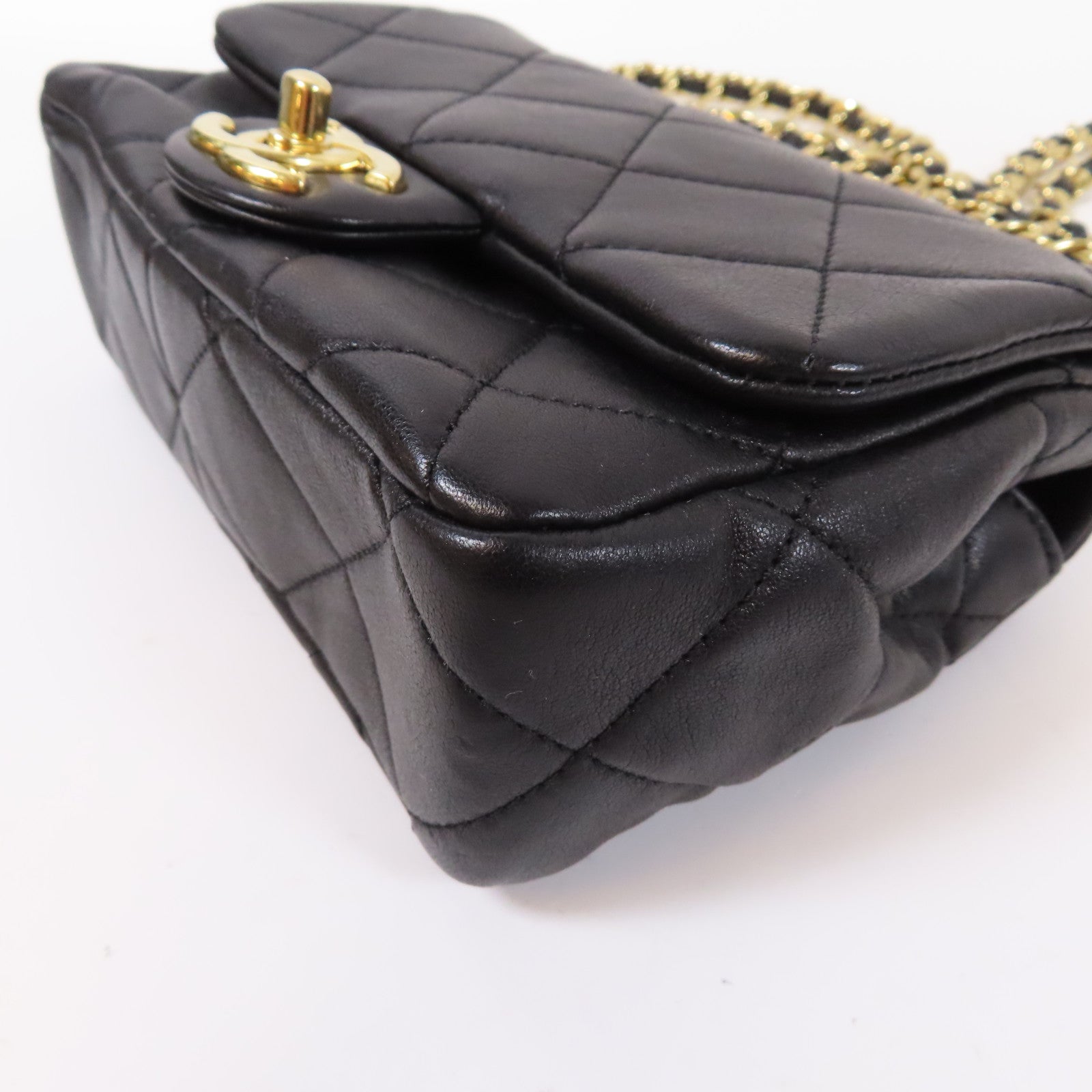 CHANEL 【激減優惠】菱格羊皮皮革2 Way Chain Shoulder金扣鏈帶手挽肩背兩用袋黑色