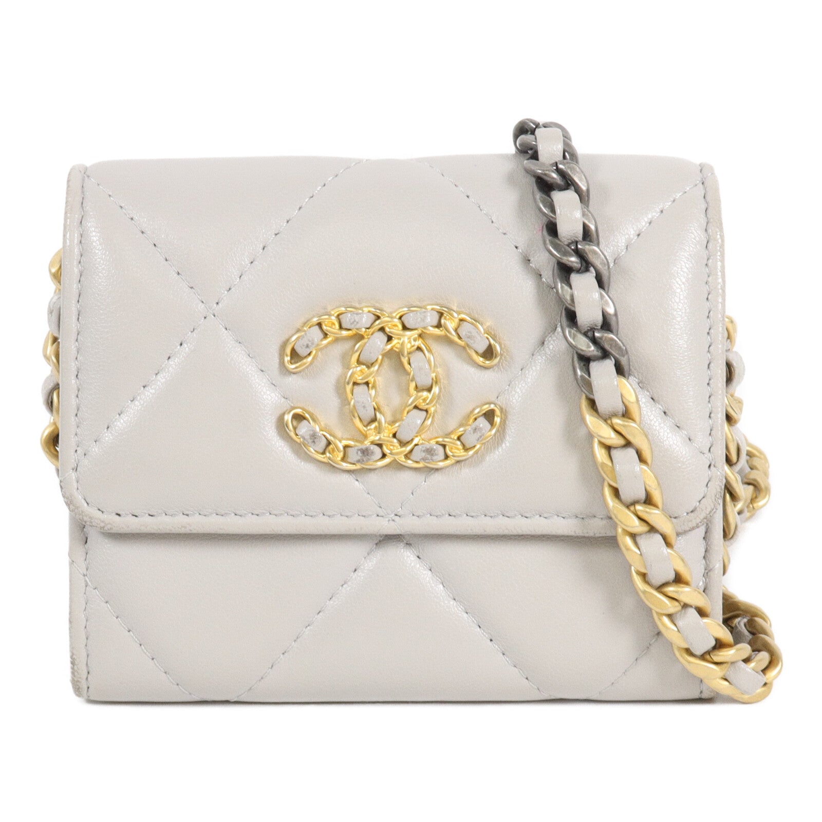 CHANEL 羊皮皮革Chanel 19 Chain Coin Purse鏈帶肩背袋