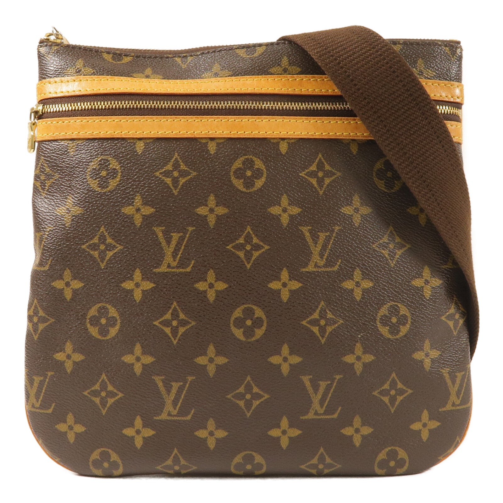 LOUIS VUITTON Monogram Pochette Bosphore金扣肩背袋棕色
