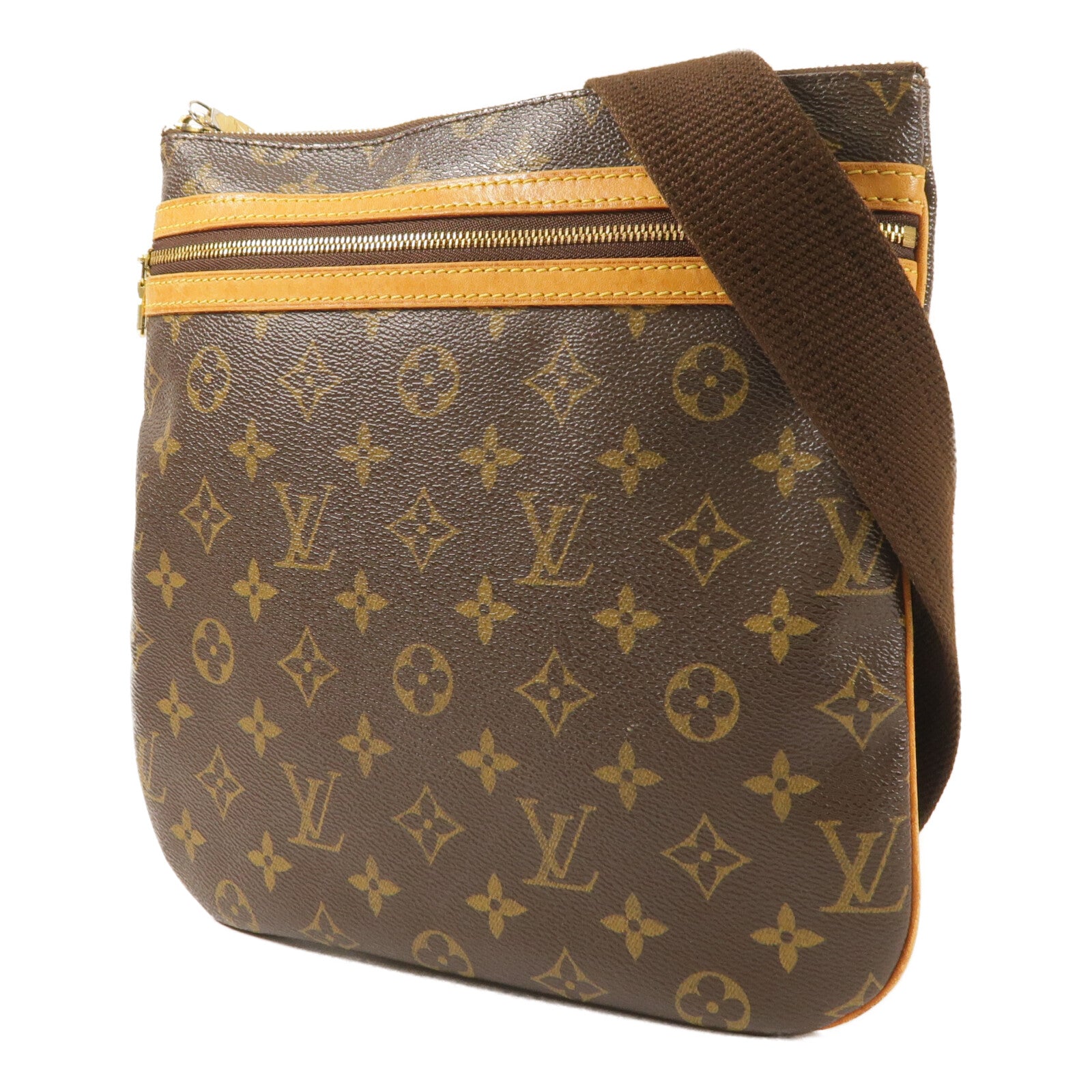 LOUIS VUITTON Monogram Pochette Bosphore金扣肩背袋棕色