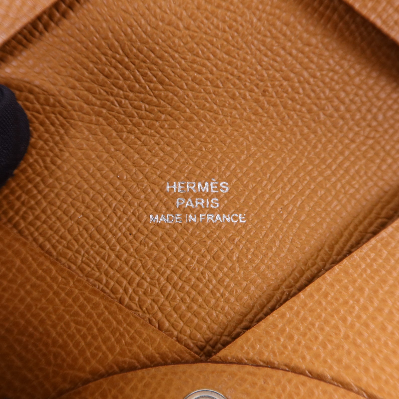 HERMES Epsom皮革Calvi Card Case銀扣卡片套Gold