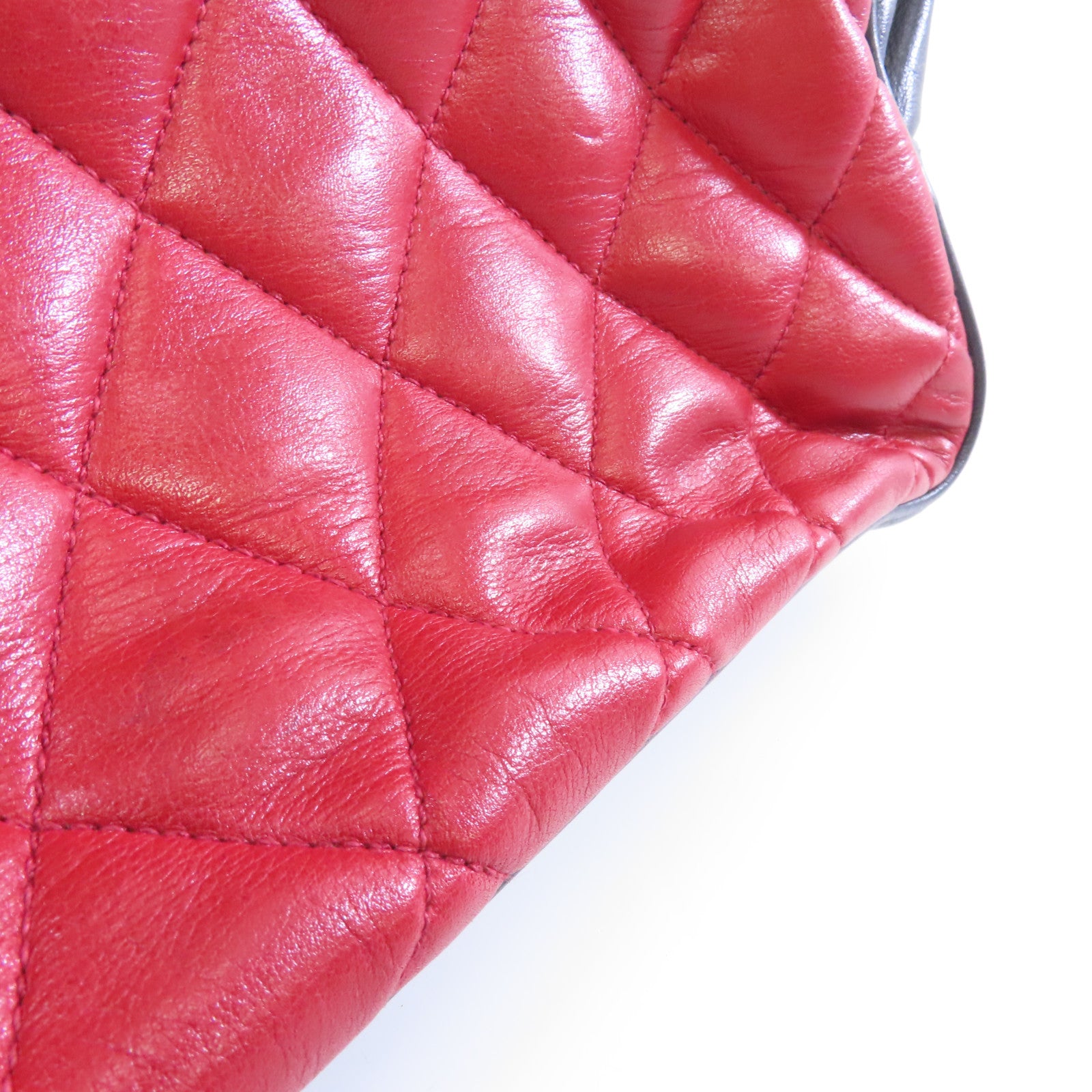 CHANEL 菱格牛皮皮革Chain Shoulder Bag金扣鏈帶肩背袋紅色/藍色