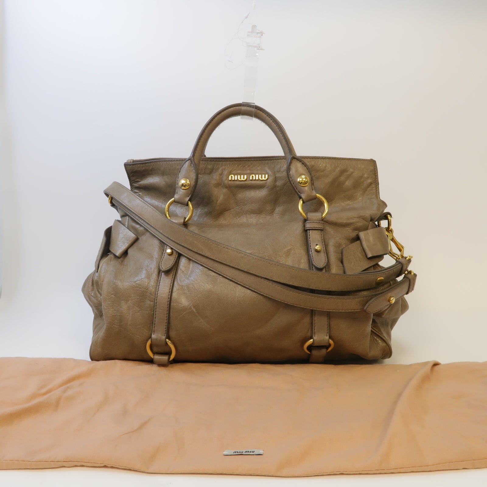 Miu Miu 【激減優惠】牛皮皮革Tote Bag金扣手挽肩背兩用袋啡色