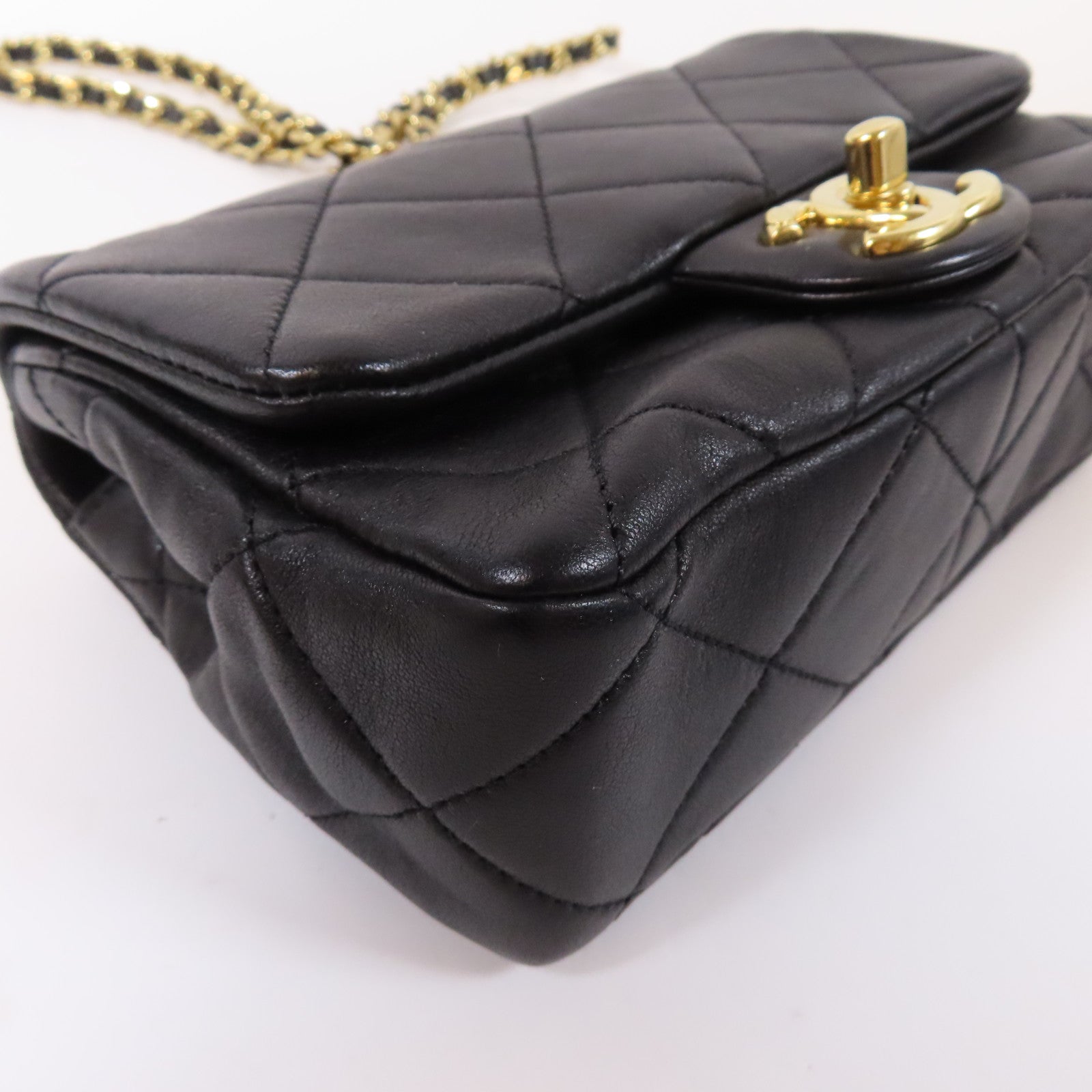 CHANEL 【激減優惠】菱格羊皮皮革2 Way Chain Shoulder金扣鏈帶手挽肩背兩用袋黑色