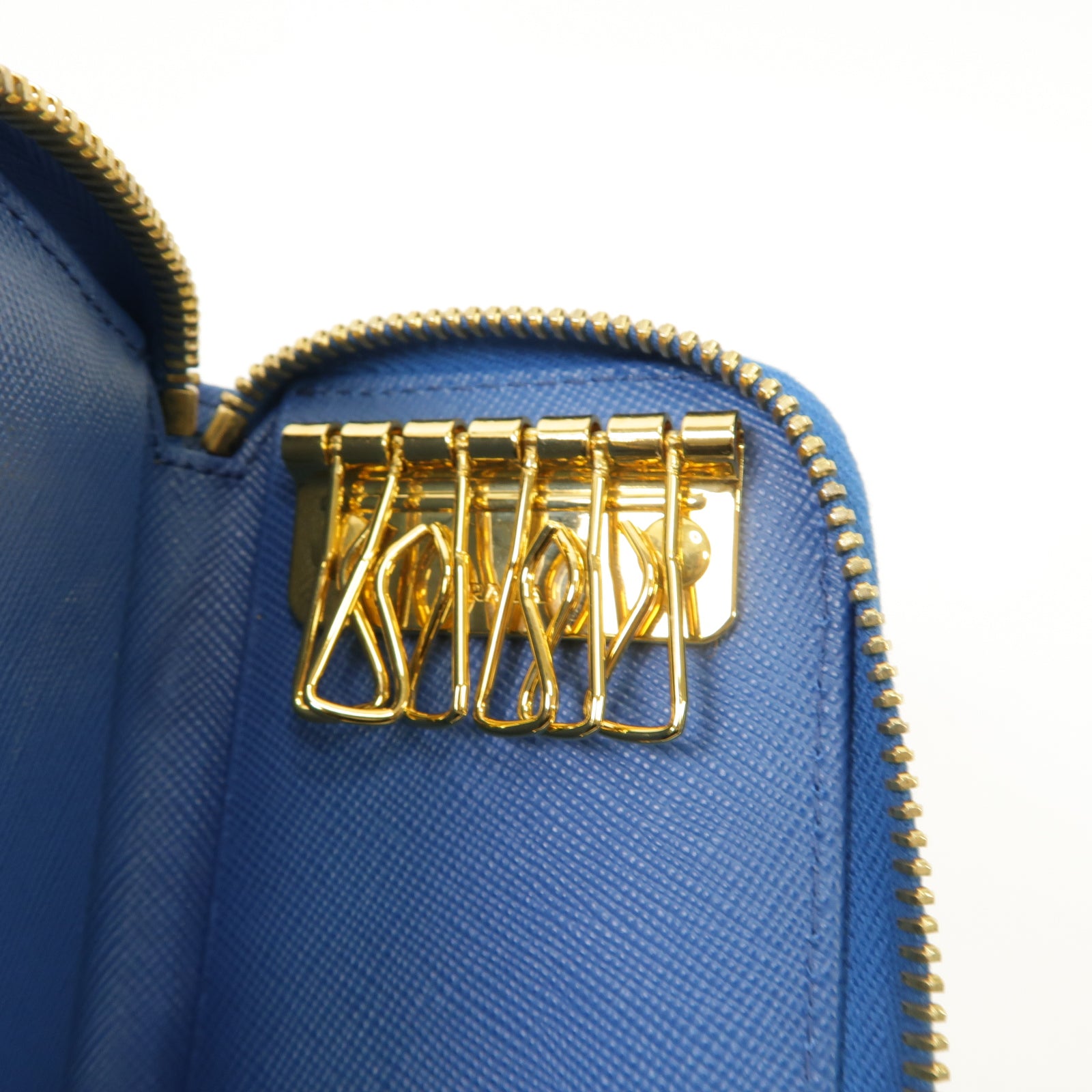 PRADA 牛皮皮革Key Case金扣鎖匙包藍色