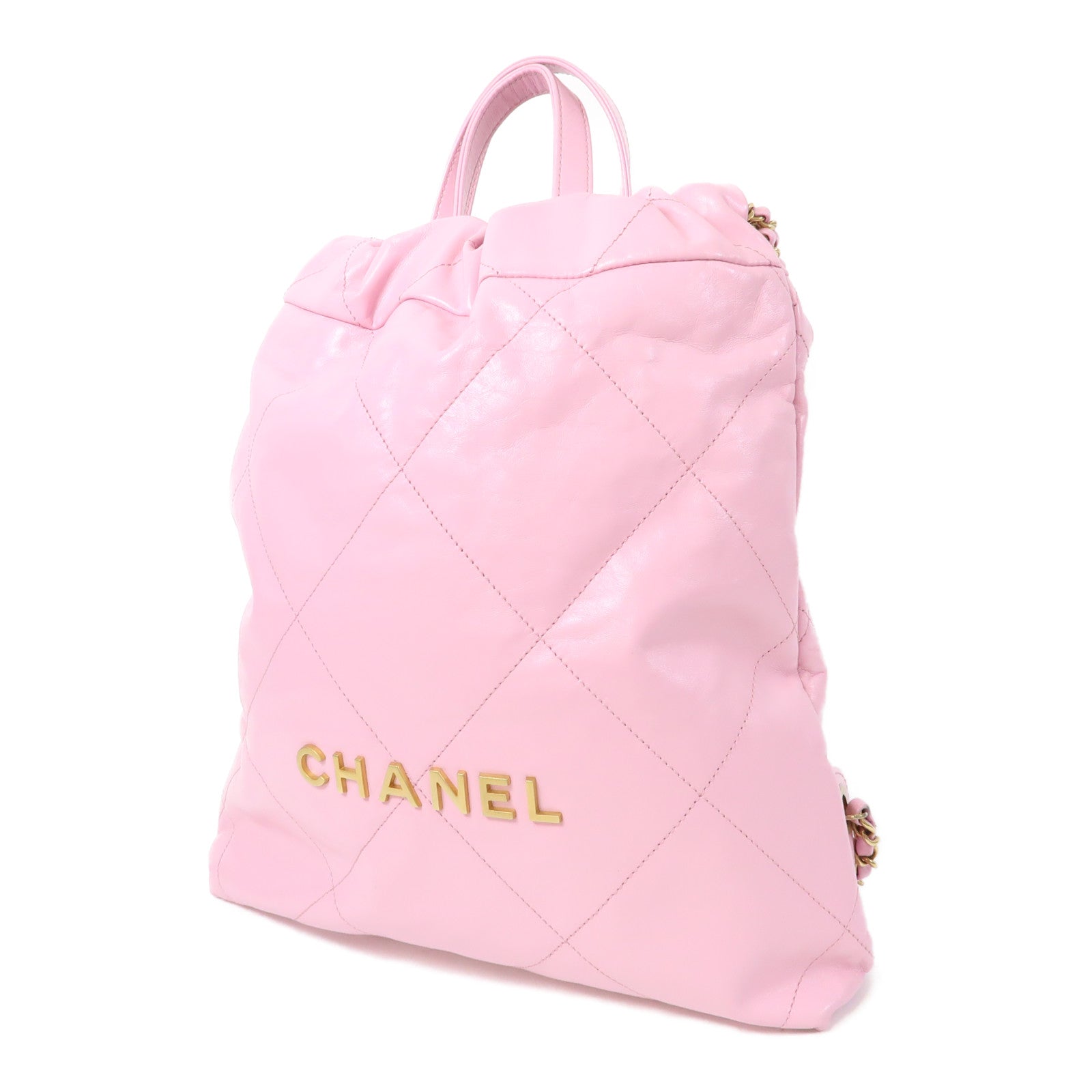 CHANEL 【激減優惠】菱格牛皮皮革Chanel 22 Medium金扣背包粉紅色