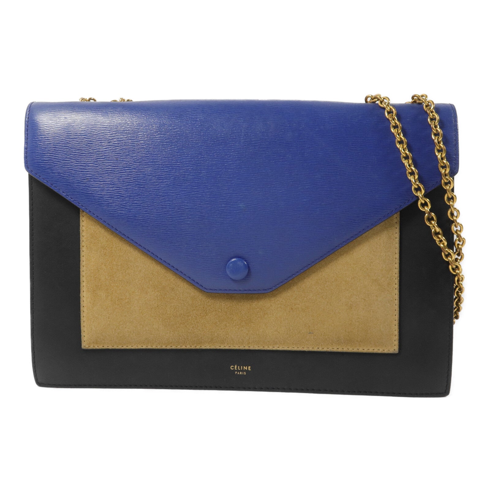 CELINE 牛皮皮革/麂皮皮革Pocket large Flap On Chain鏈帶肩背袋
