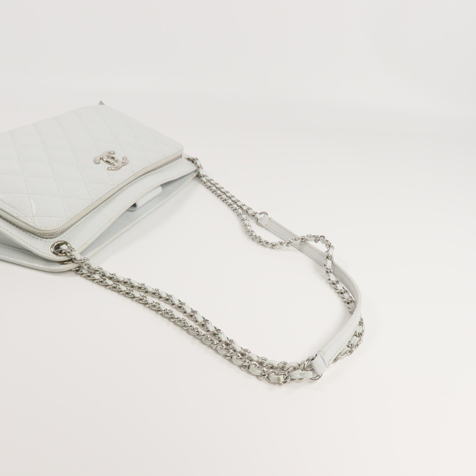 CHANEL 牛皮皮革Chain Shoulder銀扣鏈帶肩背袋