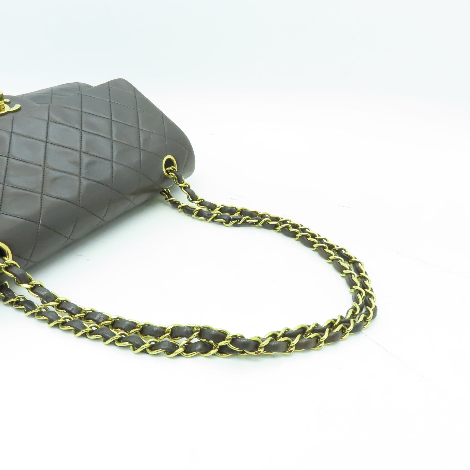 CHANEL 【激減優惠】菱格牛皮皮革Classic Flap 25金扣鏈帶肩背袋深啡色