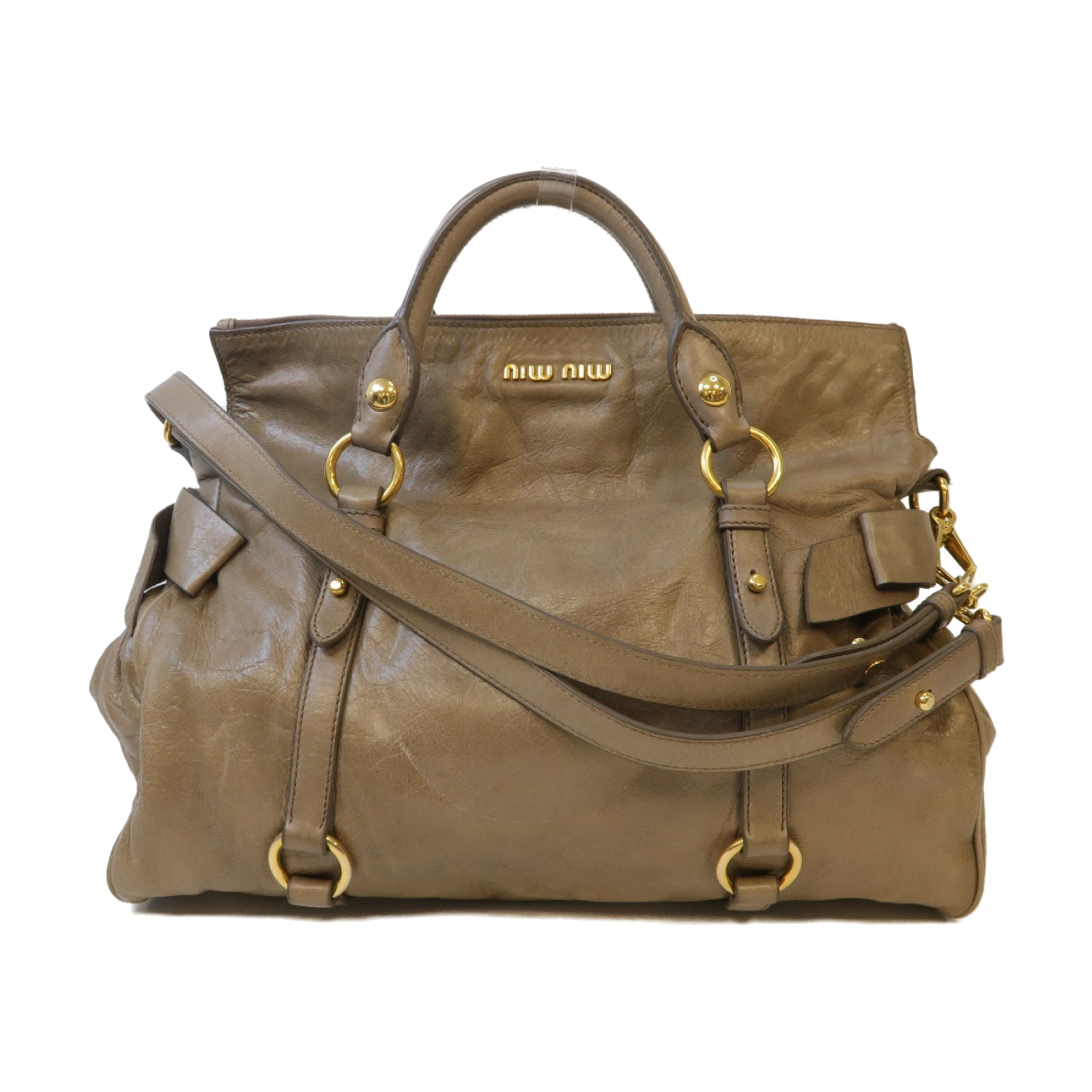 Miu Miu 【激減優惠】牛皮皮革Tote Bag金扣手挽肩背兩用袋啡色