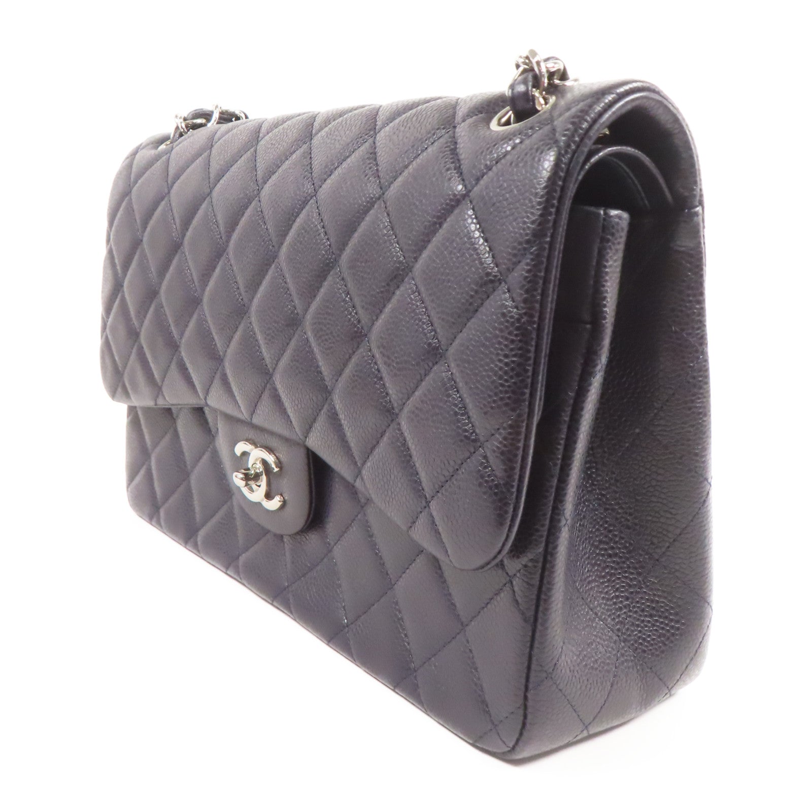 CHANEL CC SHW Large Classic Chain Shoulder Bag Calfskin Leather Navy