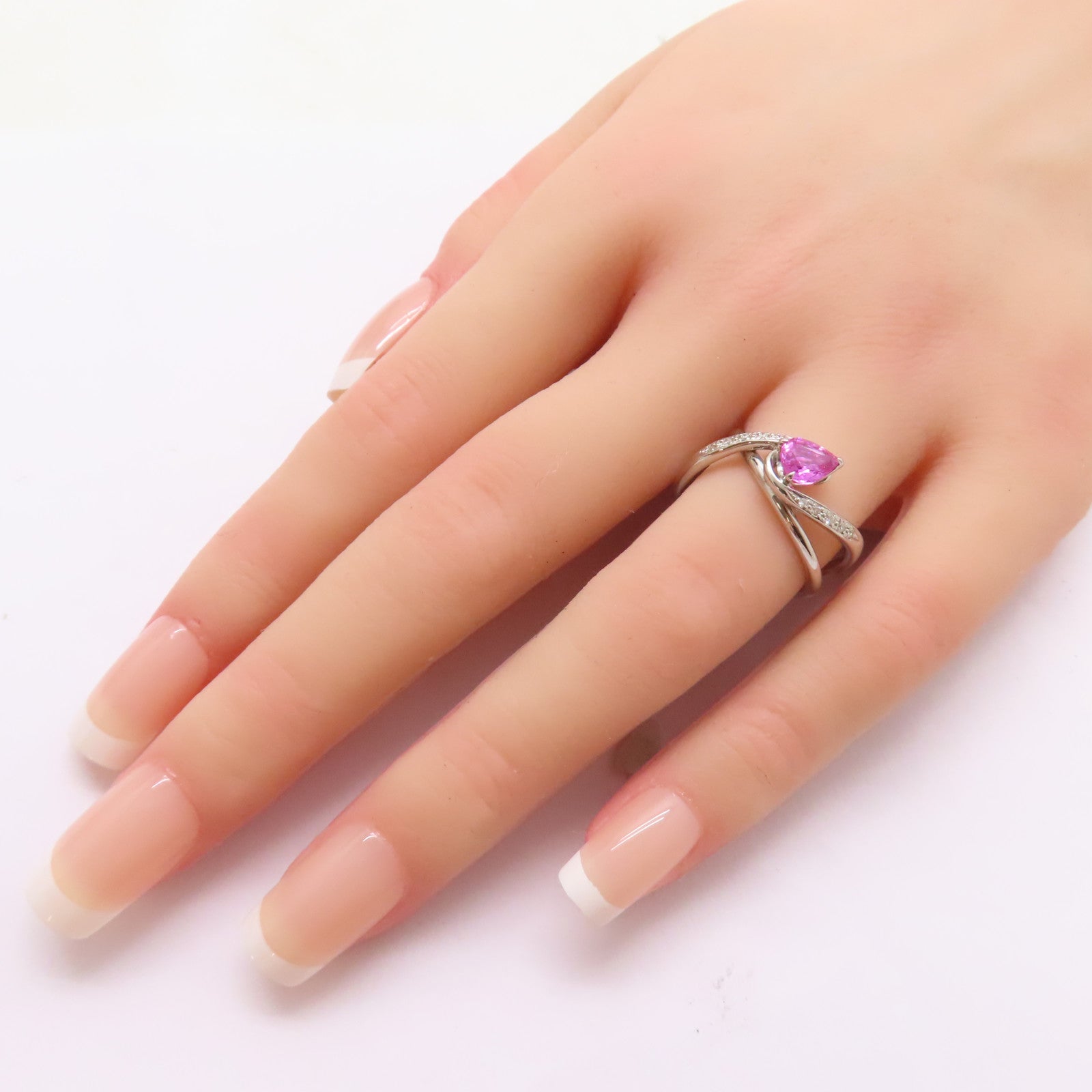JEWELRY 【激減優惠】PT900鉑金Pink Sapphire Diamond Ring 0.84ct粉紅藍寶石/0.06ct鑽石戒指US#6.25