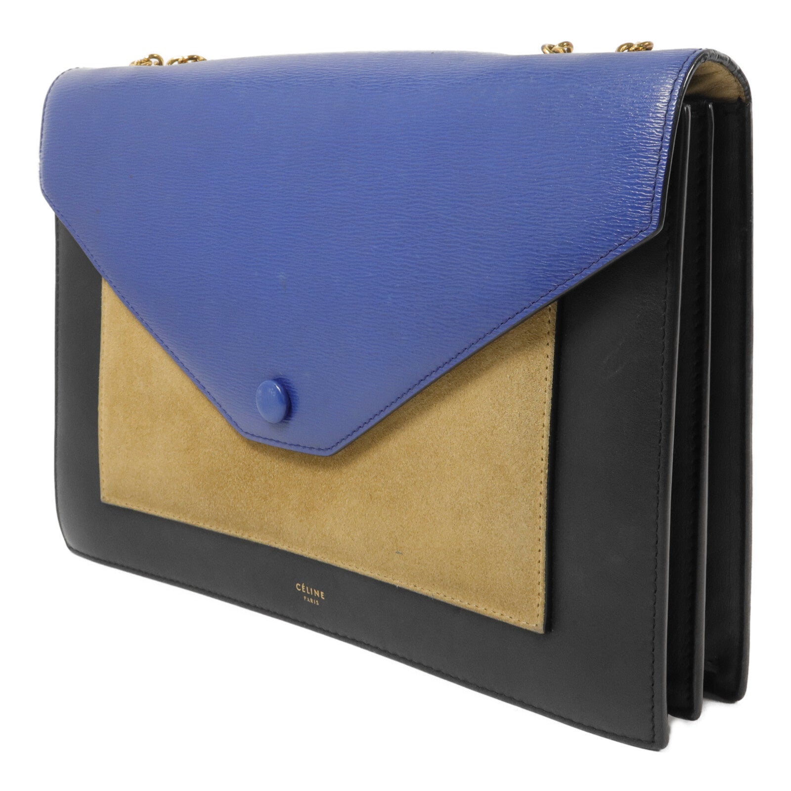 CELINE 牛皮皮革/麂皮皮革Pocket large Flap On Chain鏈帶肩背袋