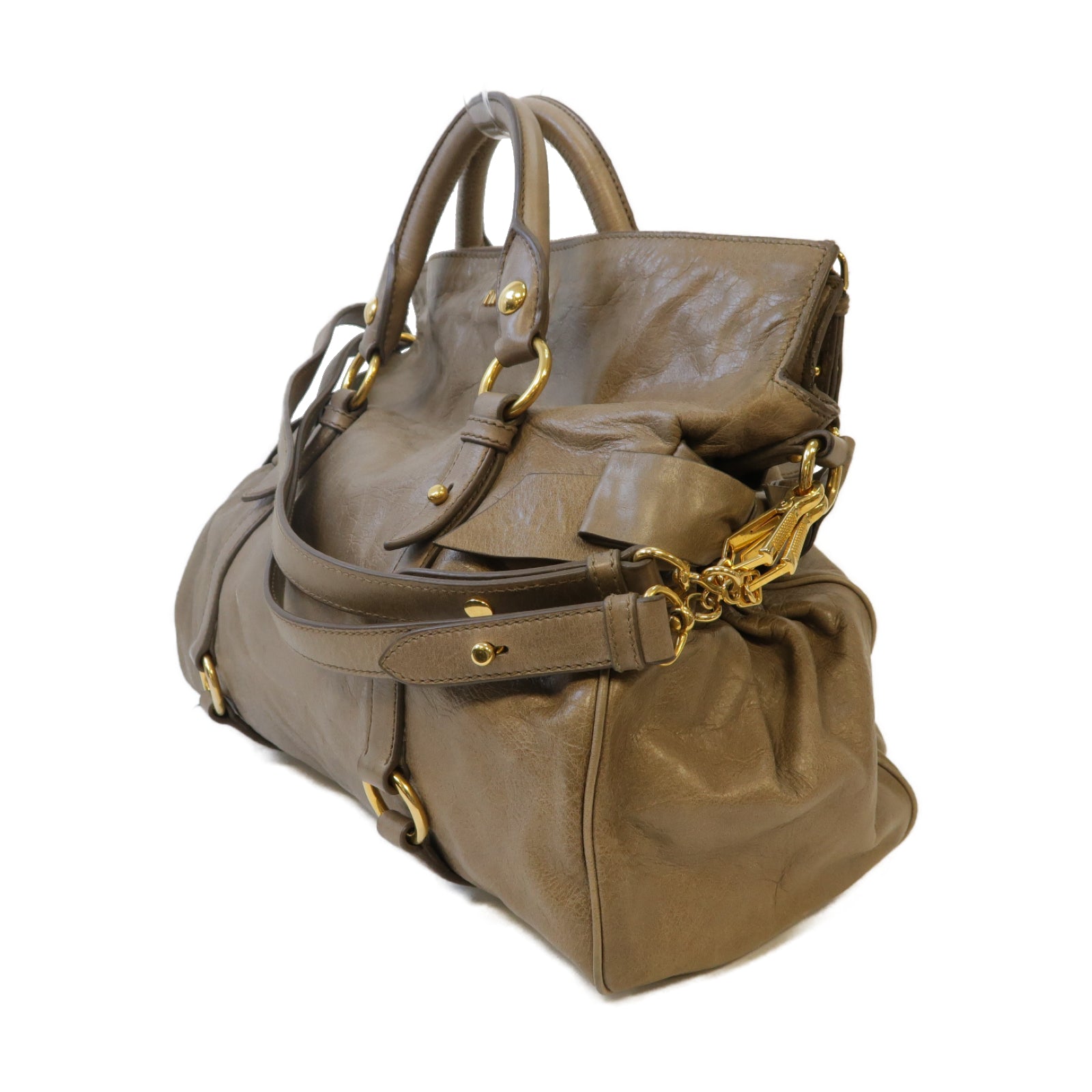 Miu Miu 【激減優惠】牛皮皮革Tote Bag金扣手挽肩背兩用袋啡色