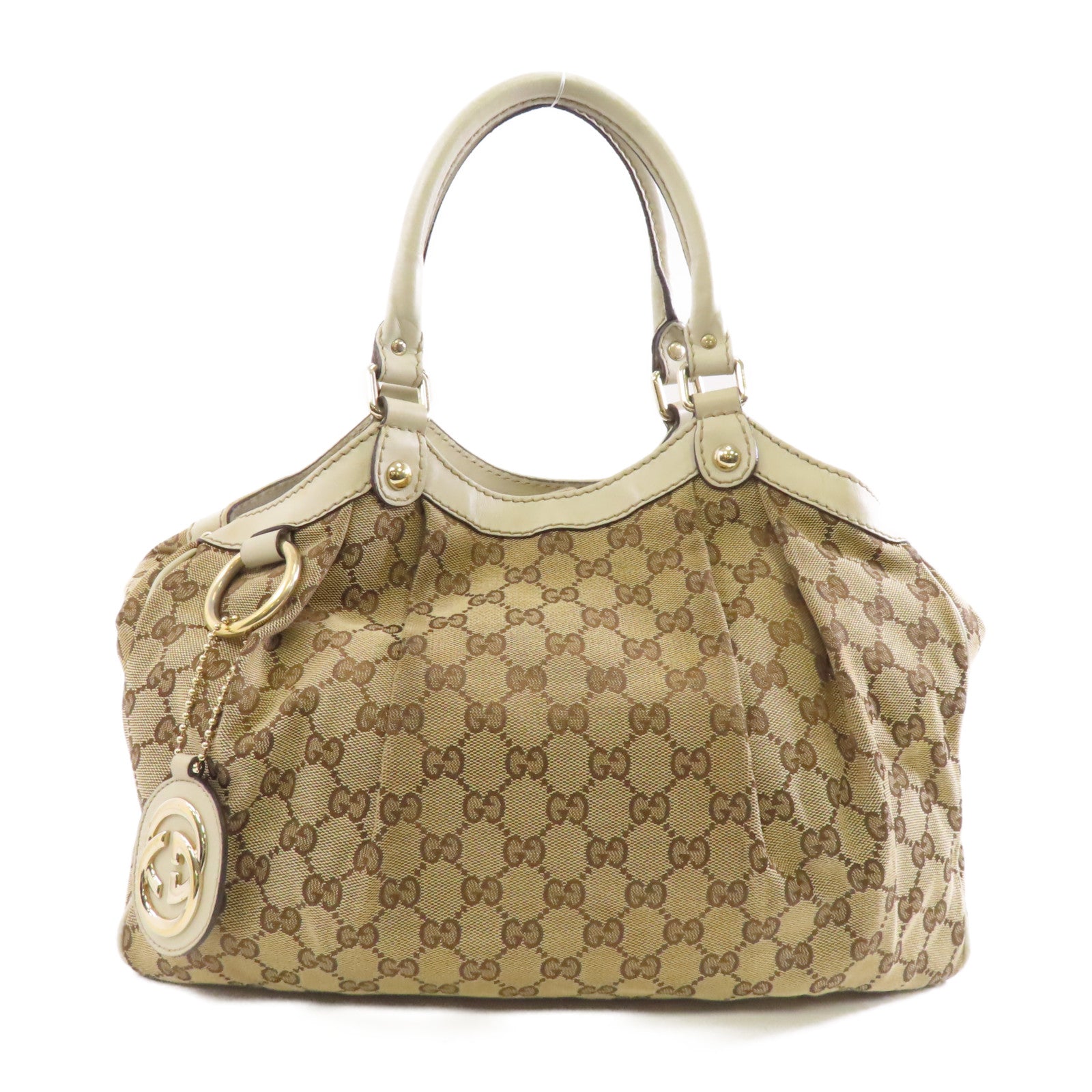 GUCCI 帆布Shoulder Bag金扣肩背袋棕色/白色