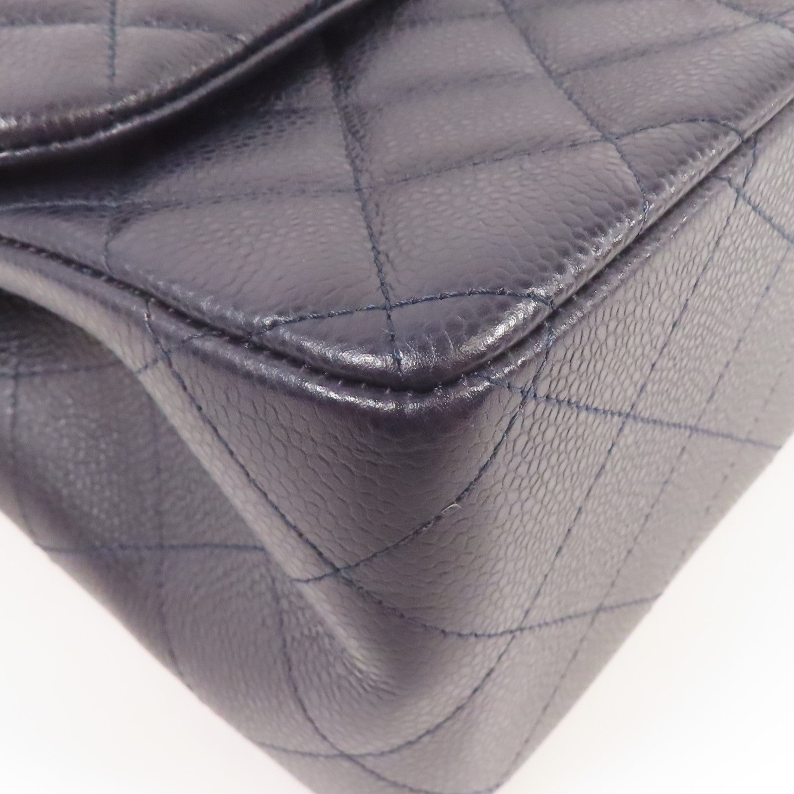 CHANEL CC SHW Large Classic Chain Shoulder Bag Calfskin Leather Navy