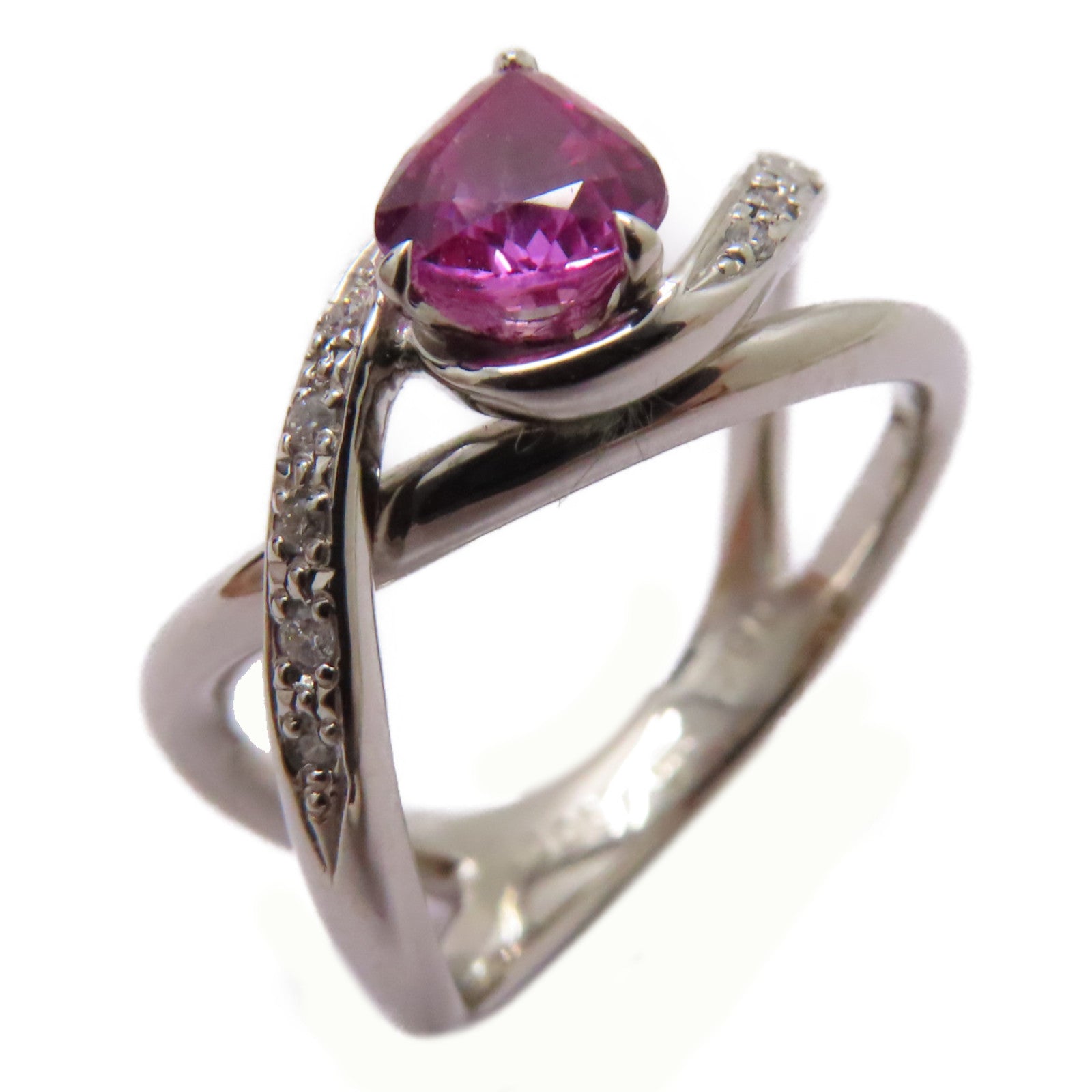 JEWELRY 【激減優惠】PT900鉑金Pink Sapphire Diamond Ring 0.84ct粉紅藍寶石/0.06ct鑽石戒指US#6.25
