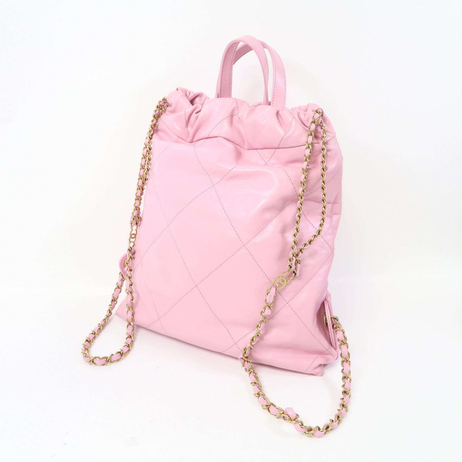 CHANEL 【激減優惠】菱格牛皮皮革Chanel 22 Medium金扣背包粉紅色