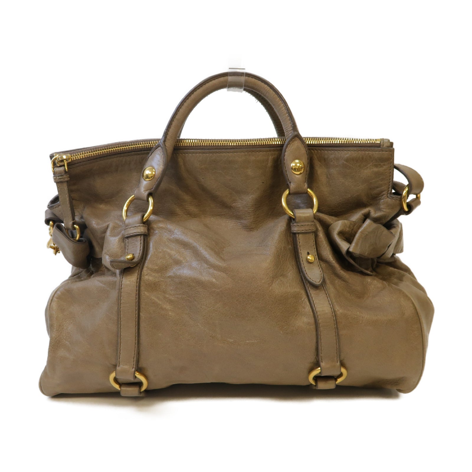 Miu Miu 【激減優惠】牛皮皮革Tote Bag金扣手挽肩背兩用袋啡色