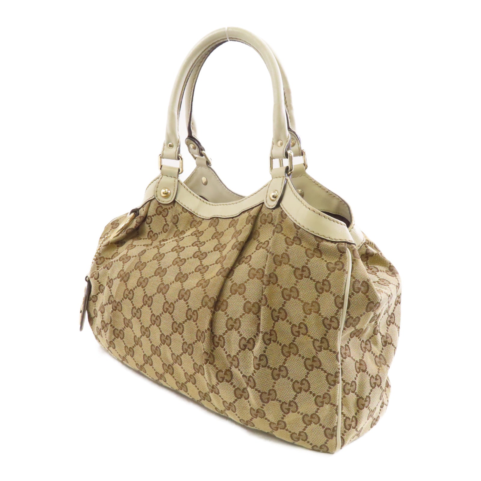 GUCCI 帆布Shoulder Bag金扣肩背袋棕色/白色