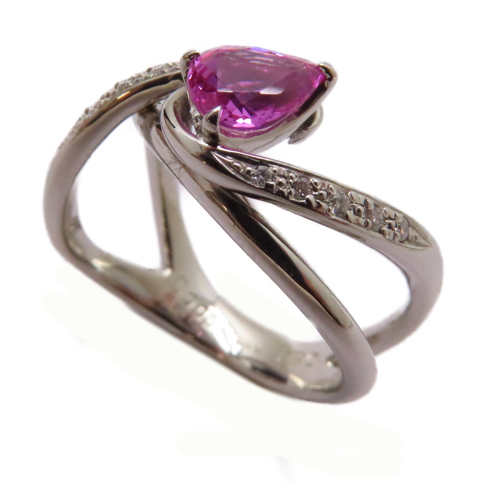 JEWELRY 【激減優惠】PT900鉑金Pink Sapphire Diamond Ring 0.84ct粉紅藍寶石/0.06ct鑽石戒指US#6.25