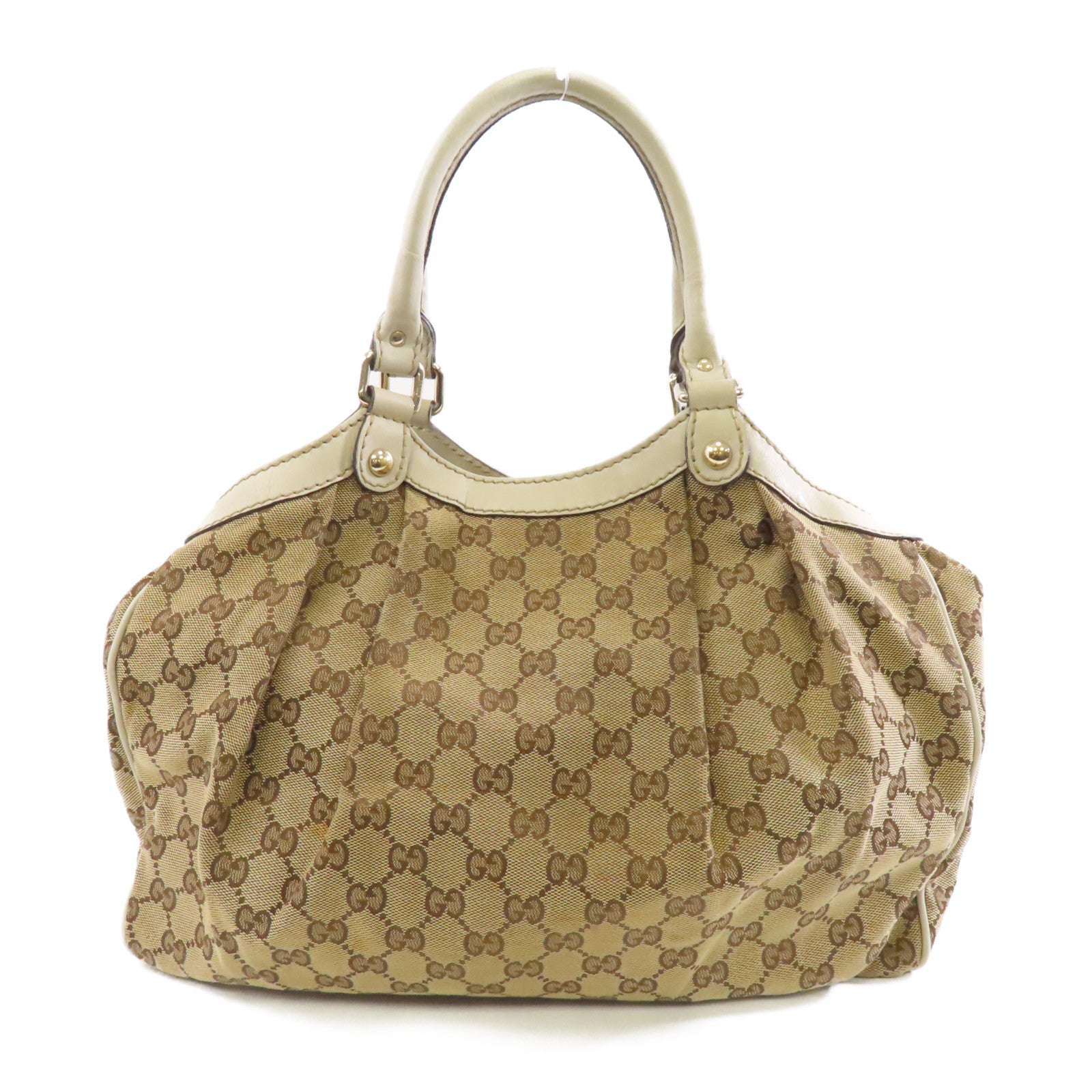 GUCCI 帆布Shoulder Bag金扣肩背袋棕色/白色