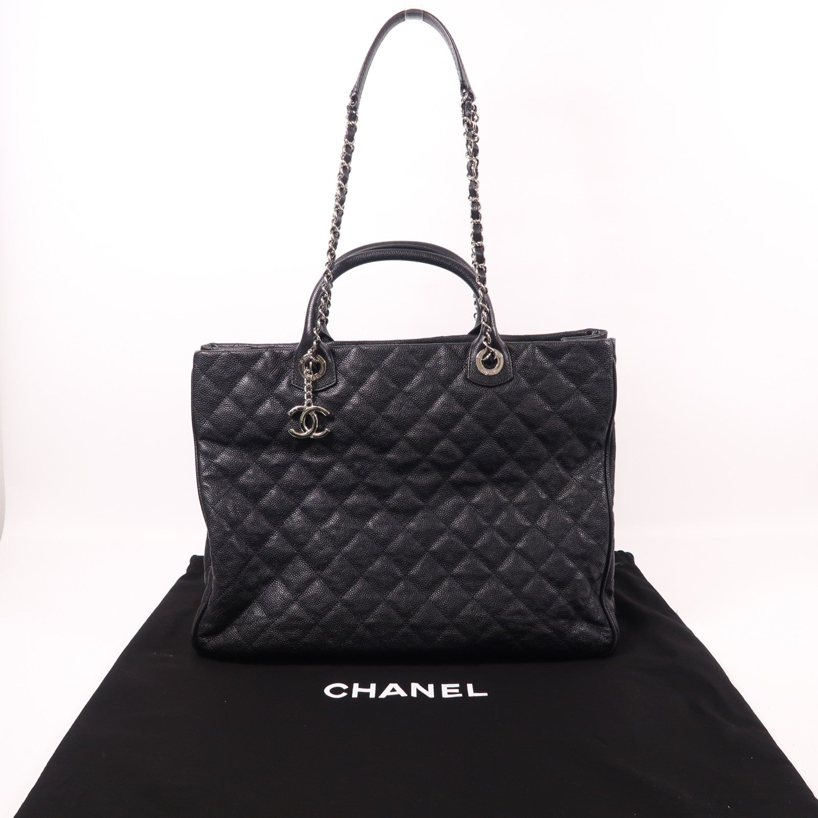 CHANEL 牛皮皮革2 Way Shoulder銀扣手挽肩背兩用袋
