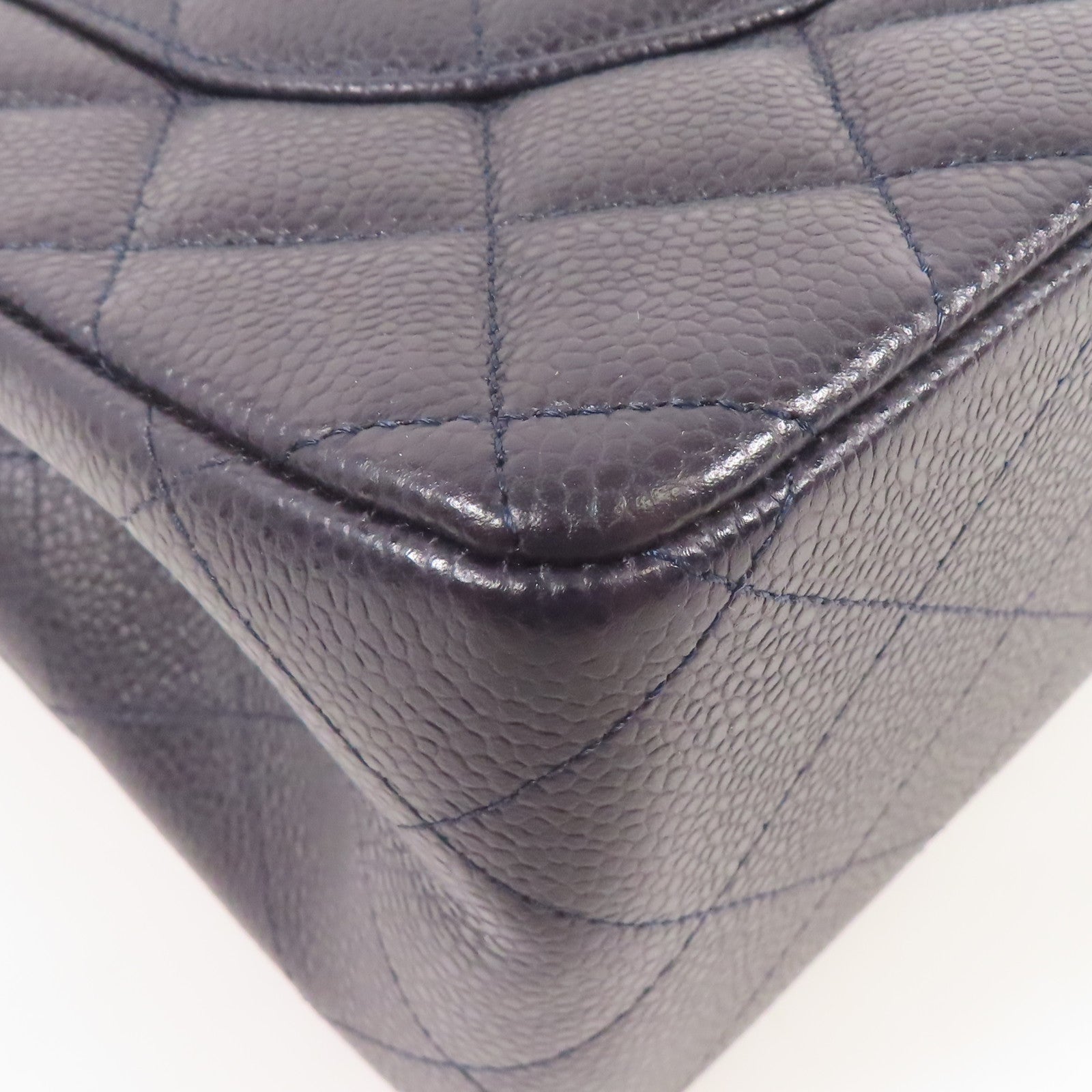 CHANEL CC SHW Large Classic Chain Shoulder Bag Calfskin Leather Navy