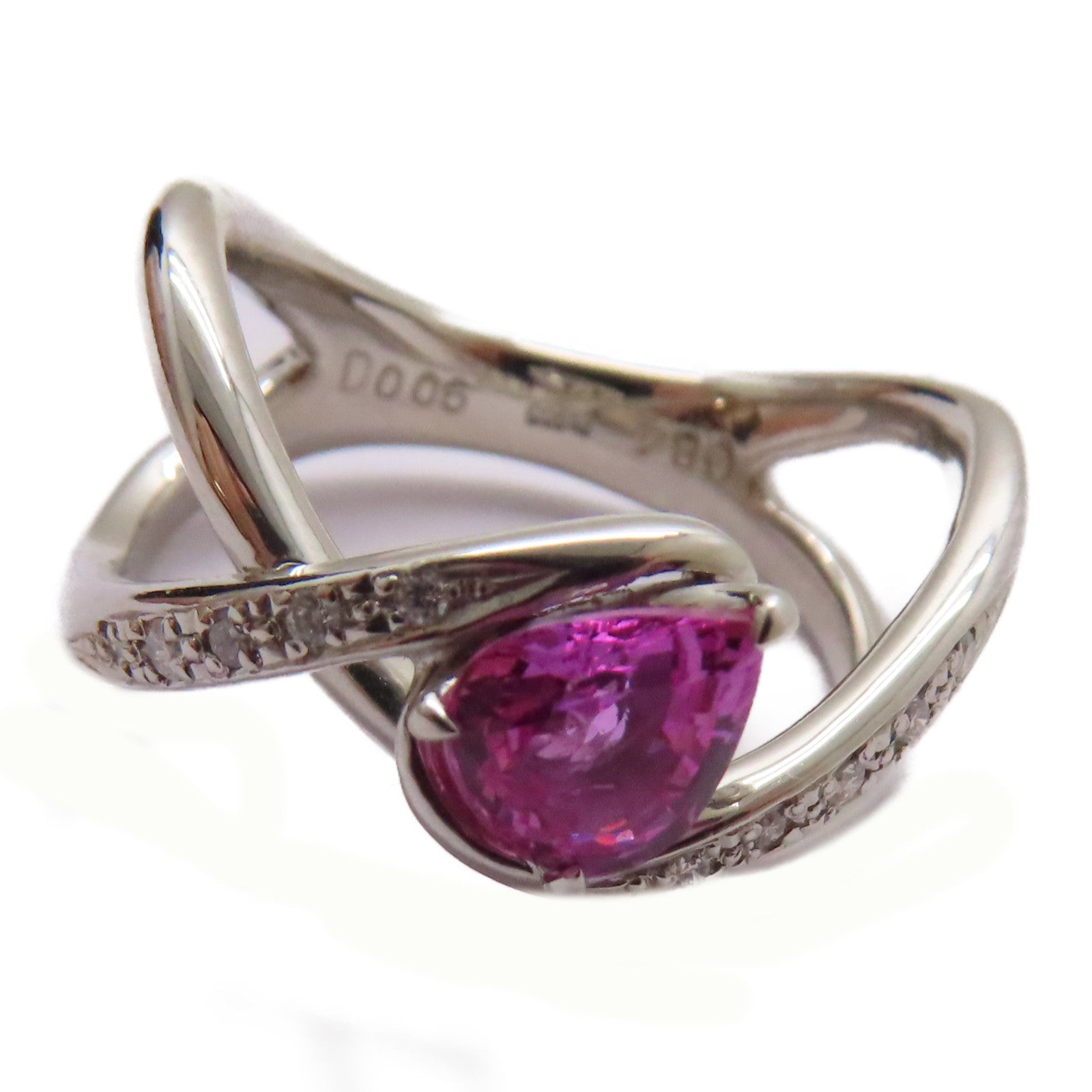JEWELRY 【激減優惠】PT900鉑金Pink Sapphire Diamond Ring 0.84ct粉紅藍寶石/0.06ct鑽石戒指US#6.25