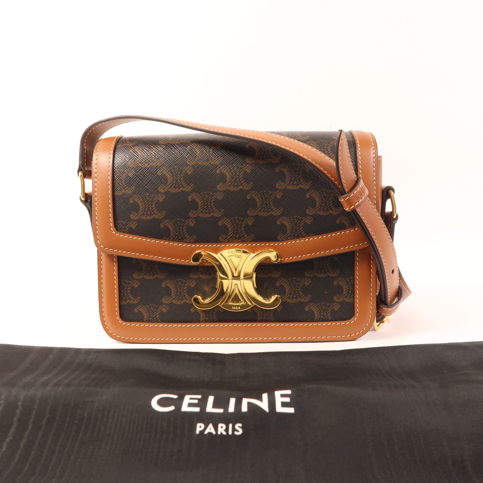 CELINE 塗層帆布Teen Troimphe金扣肩背袋