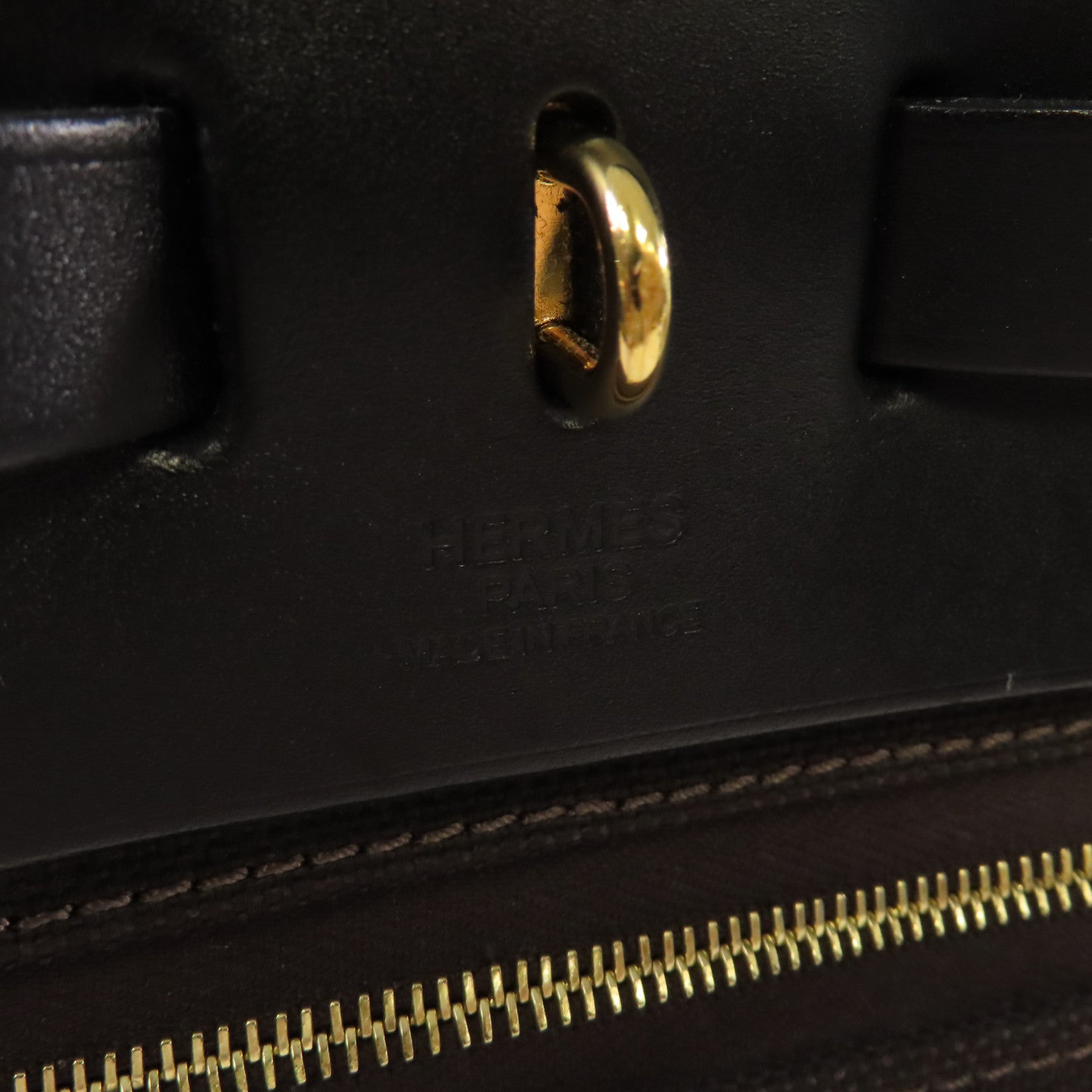 HERMES Toile Militaire帆布Herbag PM 2Way Shoulder Bag金扣手挽肩背兩用袋Ebene烏木色