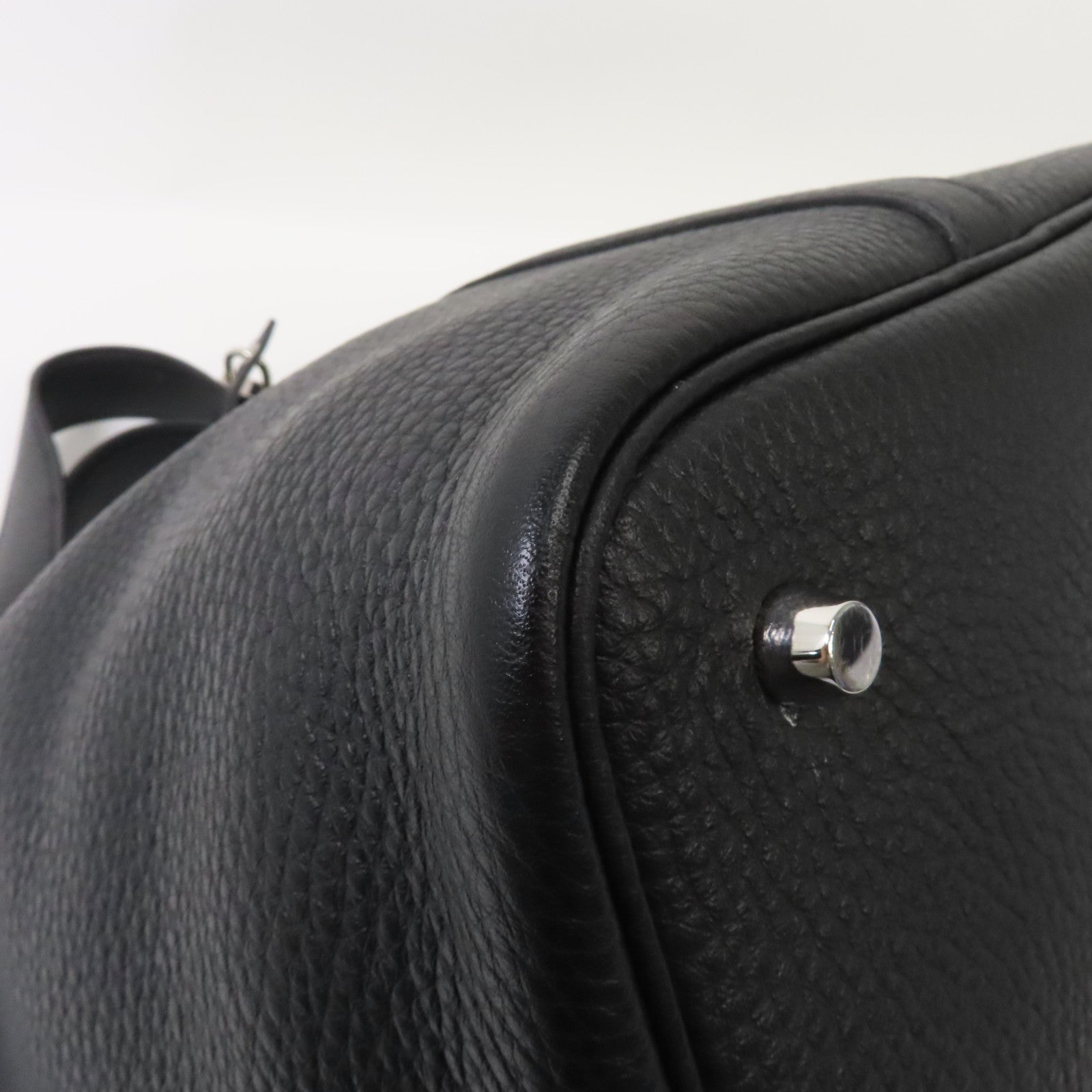 HERMES Clemence皮革Picotin MM銀扣手挽袋Noir/黑色